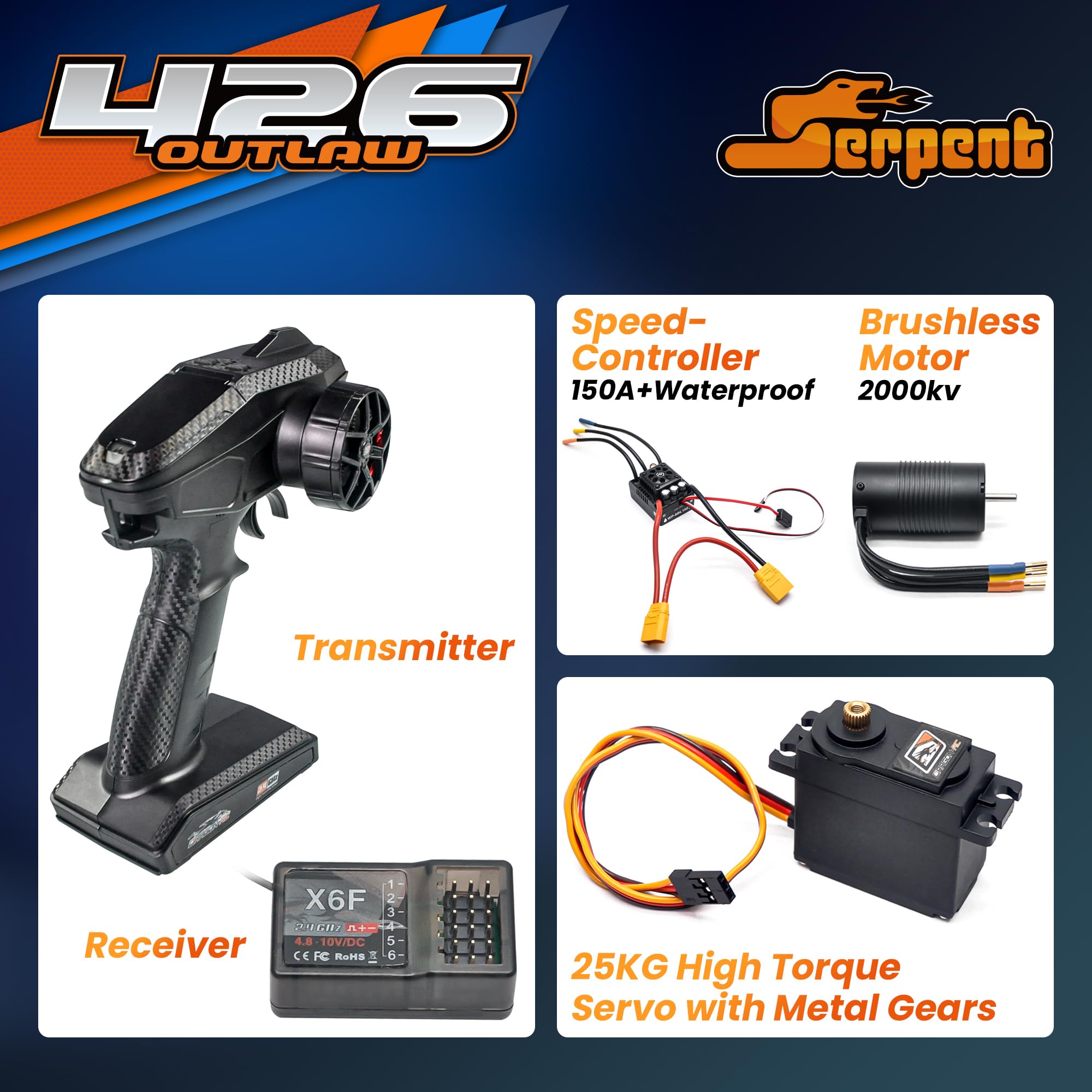 Serpent 426 Outlaw 1/7 4WD Elektro Allroad Muscle Car RTR | Hochleistungsreifen, bürstenloser Motor, (Ready-to-Run Sender und Empfänger inklusive, Batterien und Ladegerät erforderlich)