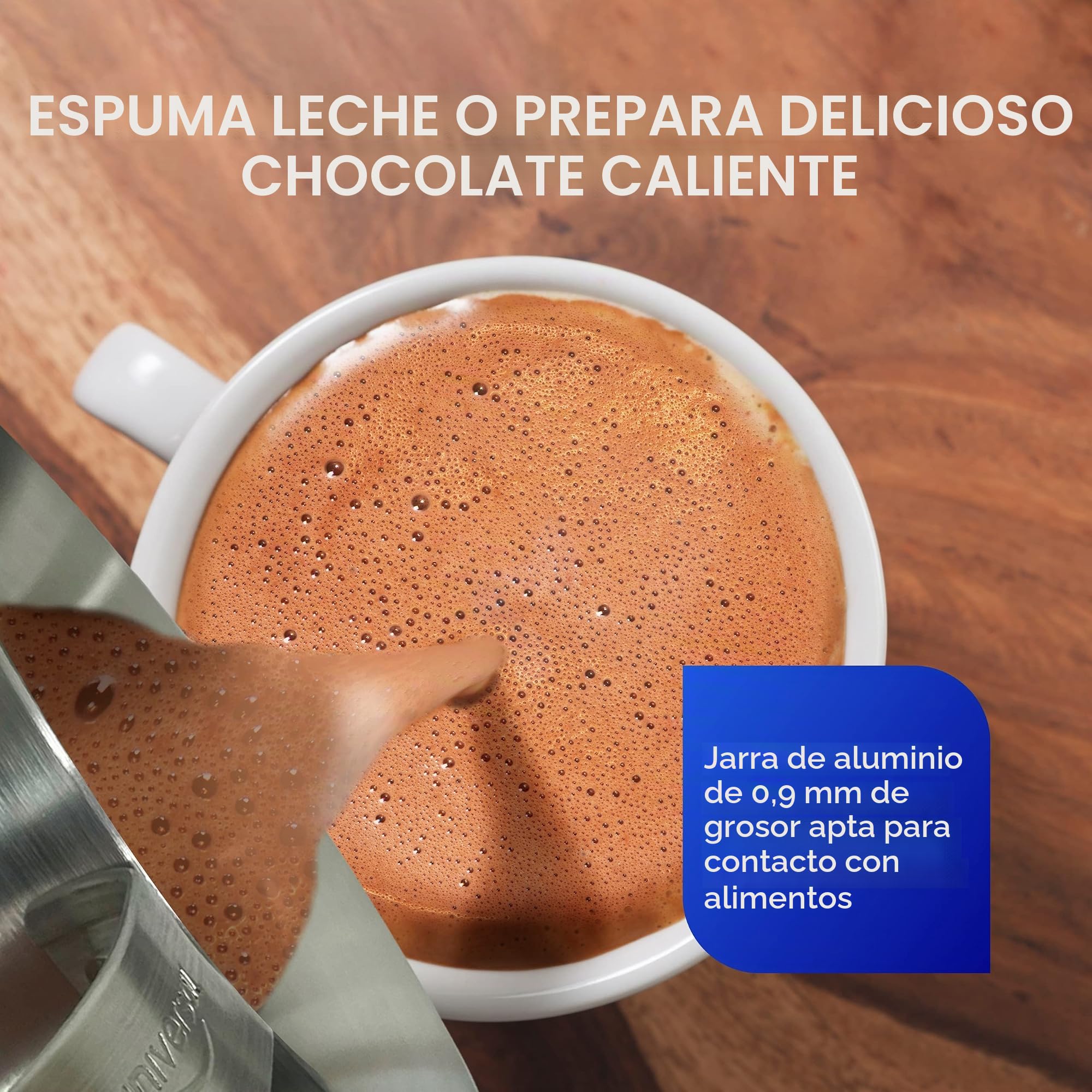Universal Chocolatera de 2.1 cuartos de galón/2L - Máquina de chocolate caliente de aluminio y jarra para espumar - Oleta Colombiana tradicional para café, leche y bebidas - Olla duradera, resistente