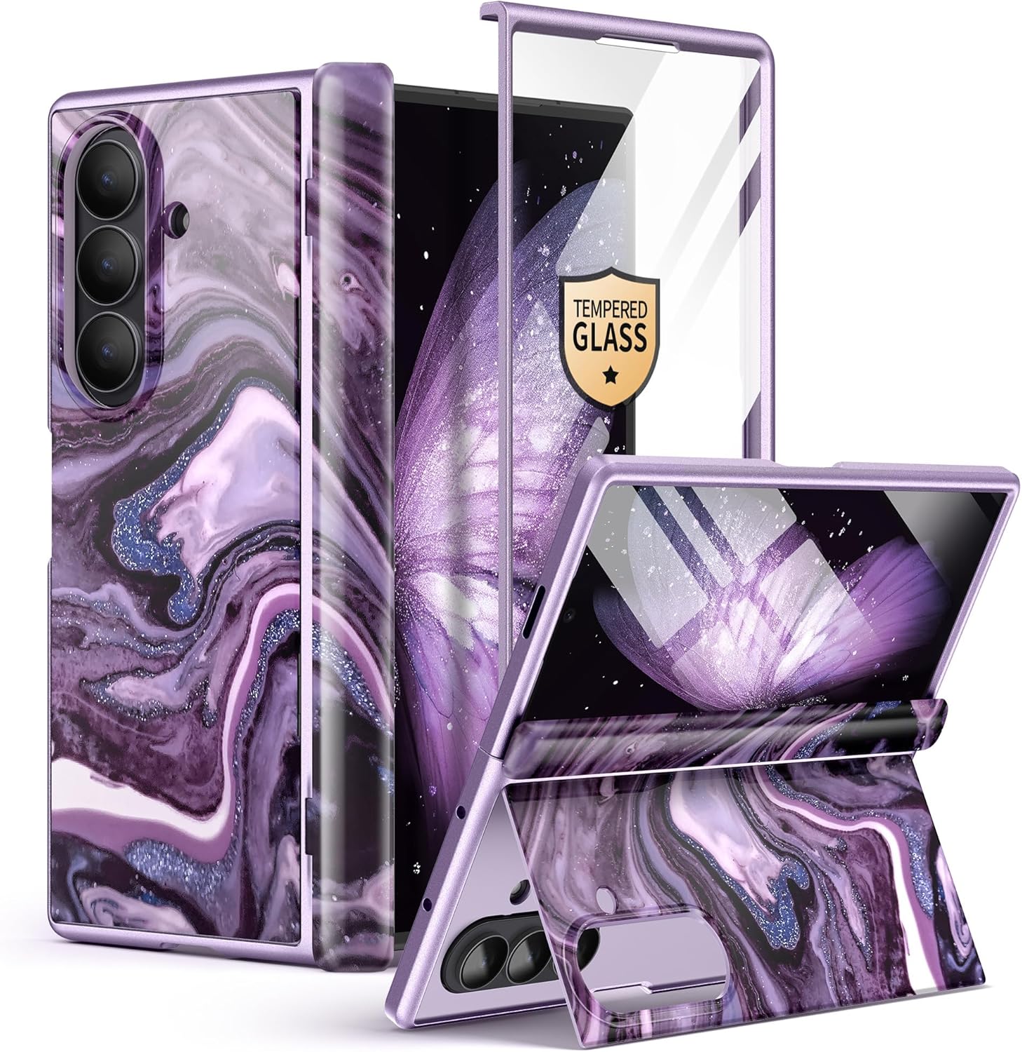 GVIEWIN for Samsung Galaxy Z Fold 7 Case Built-in HD Screen Protector [Compatible with Magsafe][Hidden Kickstand] Magnetic Full-Body Hinge Protection Slim Phone Case for Z Fold 7, Quicksand/Purple 1-Quicksand/Purple Z Fold 7 with HD Screen