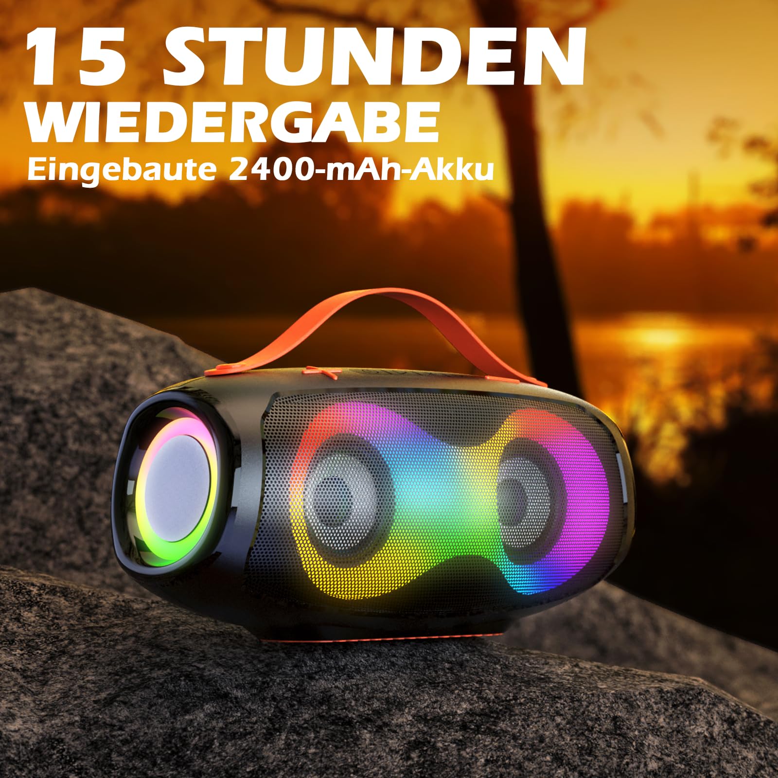 Tragbarer Bluetooth-Lautsprecher mit LED, kabelloser Outdoor Stereo