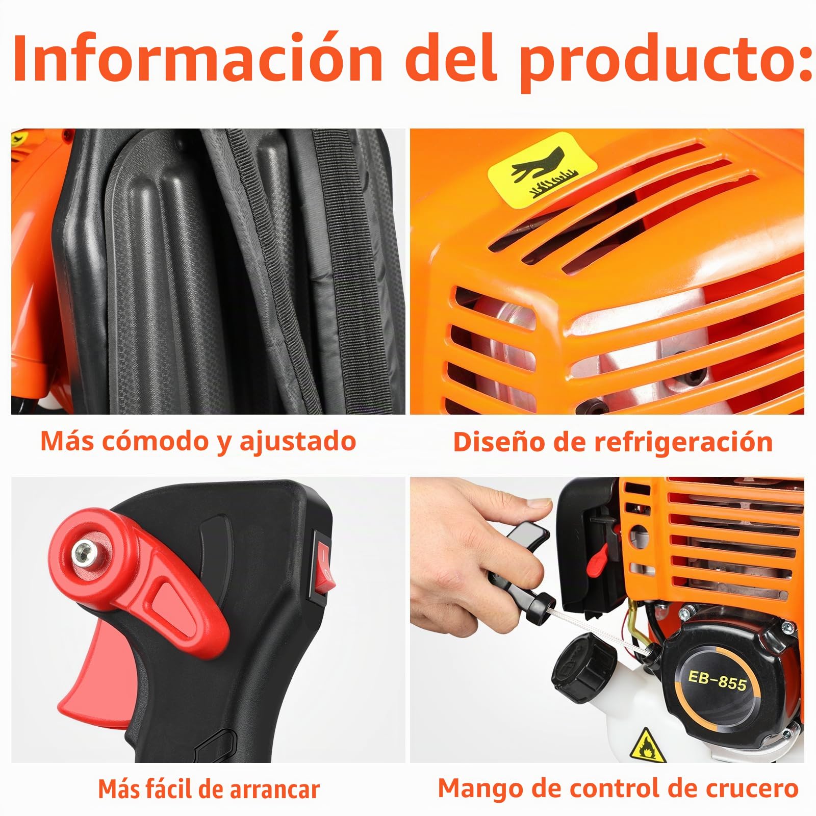 LabTEC Soplador de hojas a gas de 2 tiempos, soplador de hojas de mochila de gasolina de 43 cc, soplador de jardín inalámbrico de velocidad ajustada para limpiar patios, hojas, corte de hierba