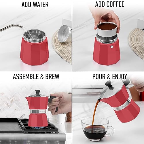 Miniatura 5 de Zulay Moka Pot - Cafetera para estufa de café expreso, a prueba de fugas, acero inoxidable, fácil de limpiar, mango y perilla resistentes al calor,