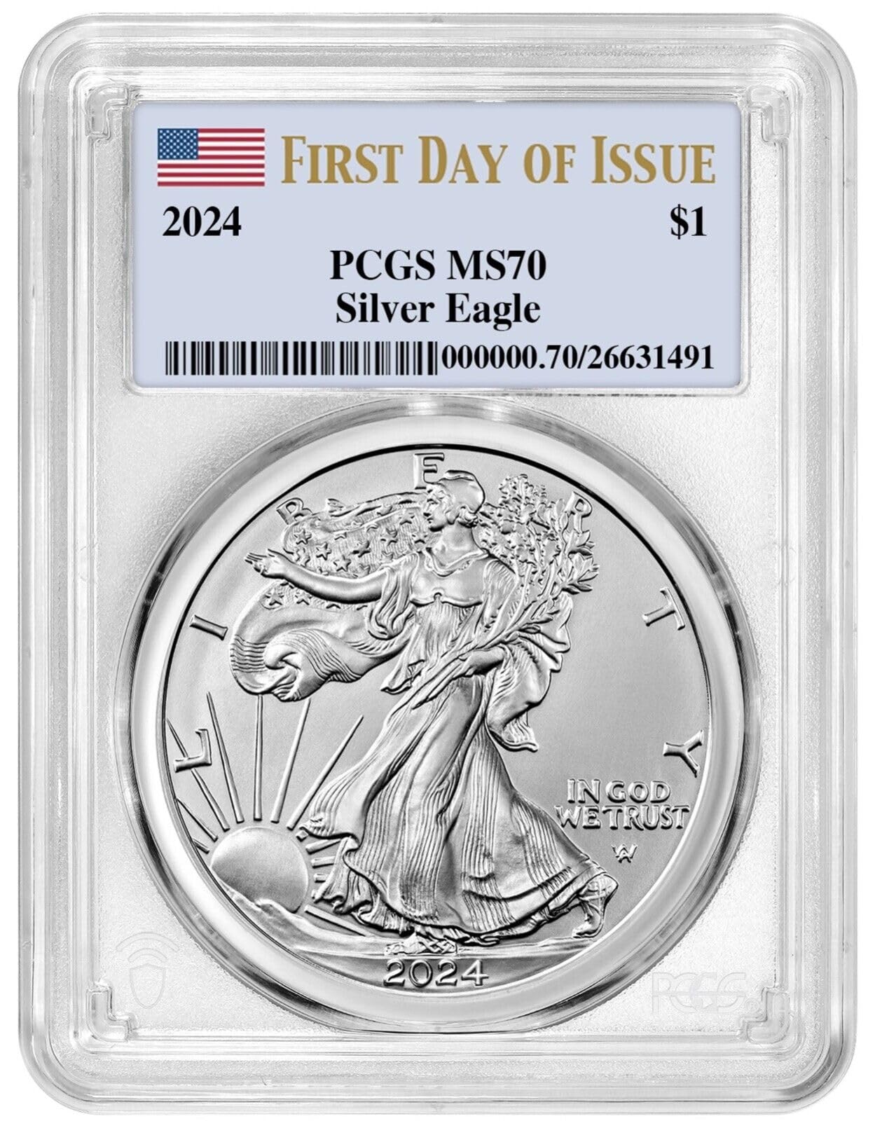 2024 No 2024 $1 American Silver Eagle PCGS MS70 FS Flag Label