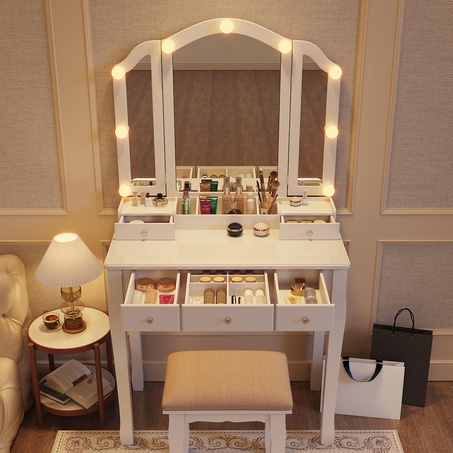 化粧台 化粧室 DRESSING TABLE WITH LIGHTS HQZX Simple Dressing Table with Mirror and 5 Drawers, Vanity