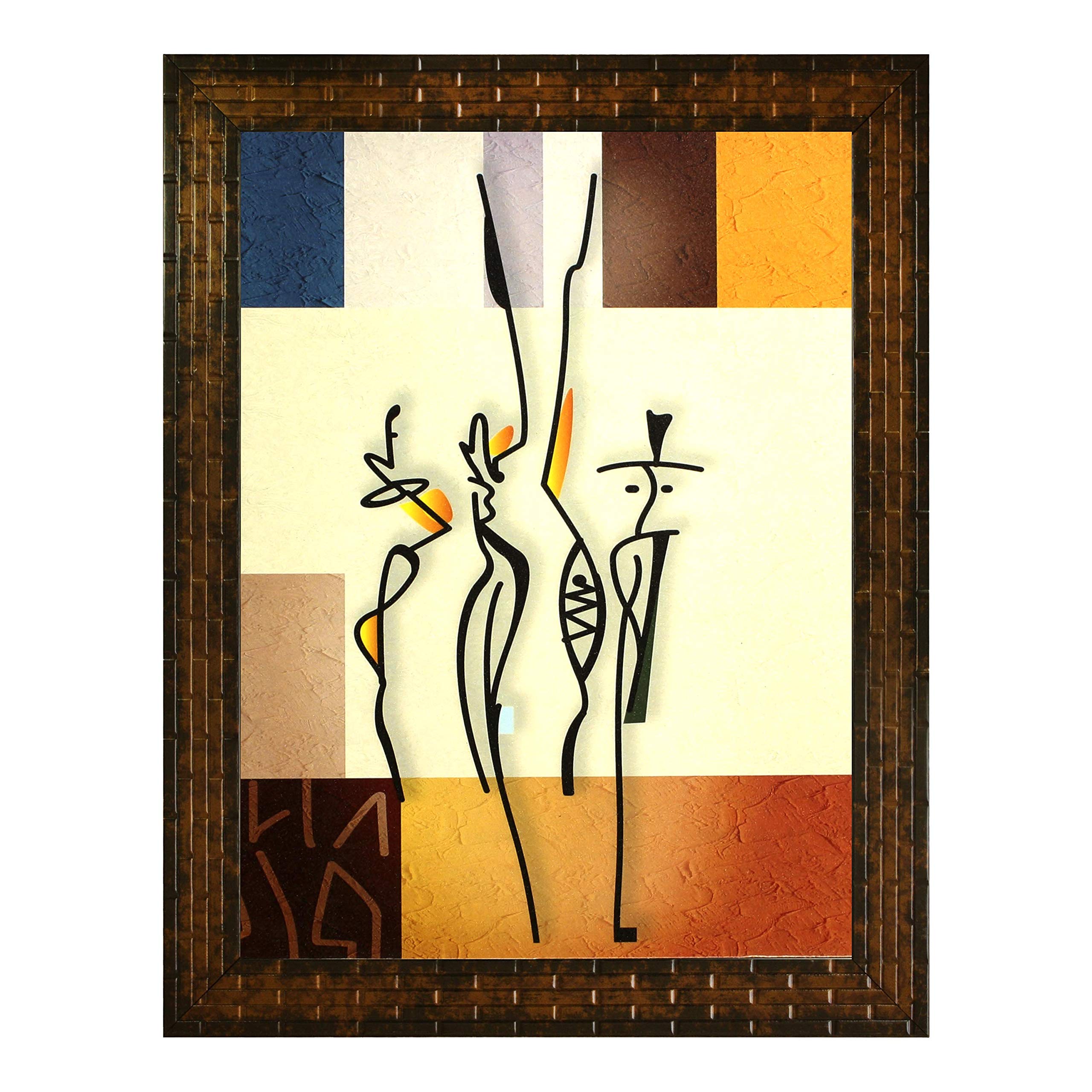 Indianara Set of 3 Abstract Paintings (2464) Without Glass 6 X 13, 10.2 X 13, 6 X 13 INCH 2