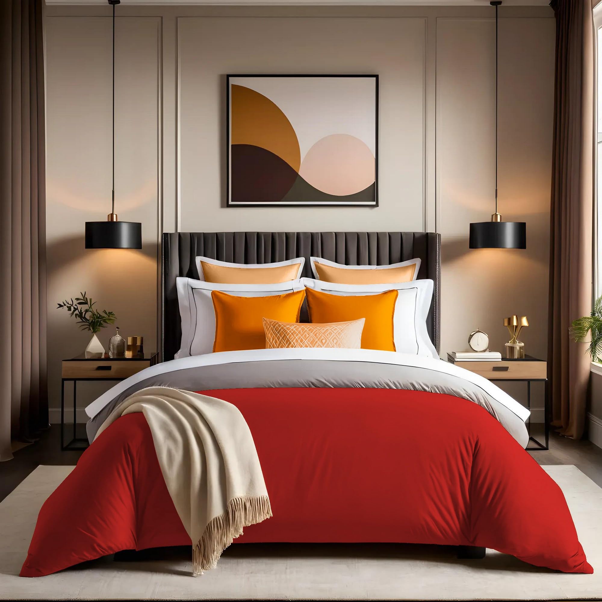 Premium Ranforce Double Quilt Cover (200 x 200 cm), 100% Cotton, Red | Button Closure, 145 Thread Count | Machine Washable at 30°C, Soft & Durable