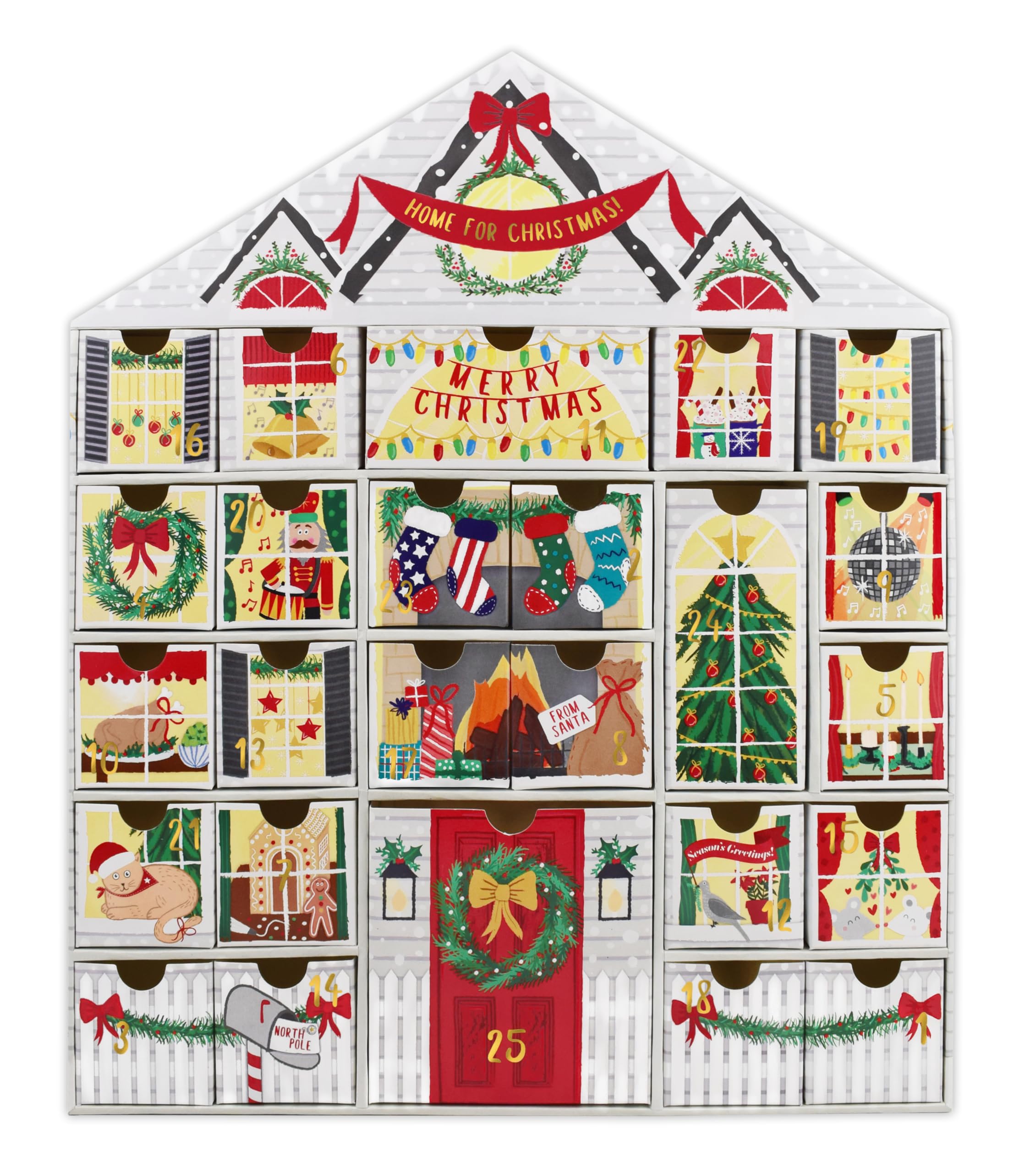 LoveVivid Calendario de Adviento de Navidad reutilizable, personalizable, relleno, 15.7 x 13.8 x 2.3 pulgadas, casa tradicional