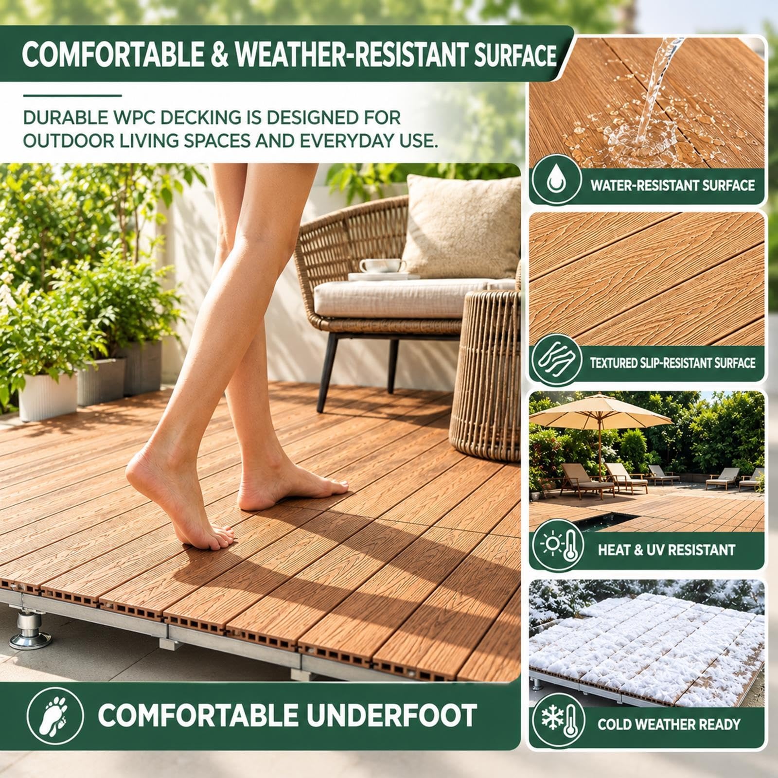 4 PCS Plataforma Terraza Modular Elevada Resistente A La Intemperie WPC