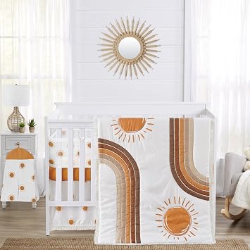 Sweet Jojo Designs Rainbow Vintage Boho Sun Boy Girl Gender Neutral Baby Crib Bedding Set Infant Nursery Room BreathableBaby Breathable Mesh Crib Liner Blanket Fitted Sheet Skirt 6p Bohemian Sky Retro