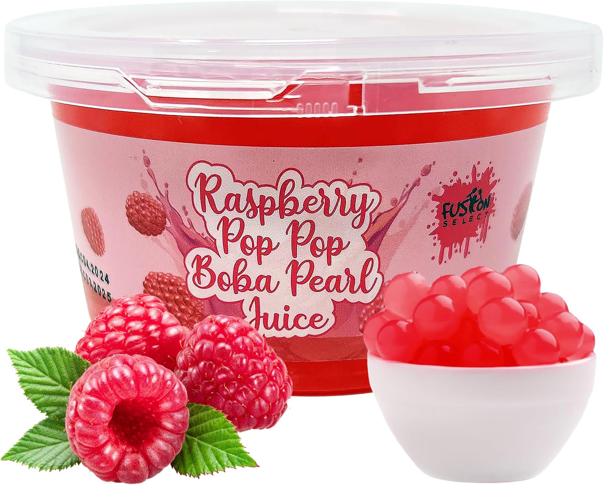 Fusion Select Boba Bursting Bobaz Popping Bobaz Pearls Fruit Tea Snack Toppings (490 Grams, Raspberry)