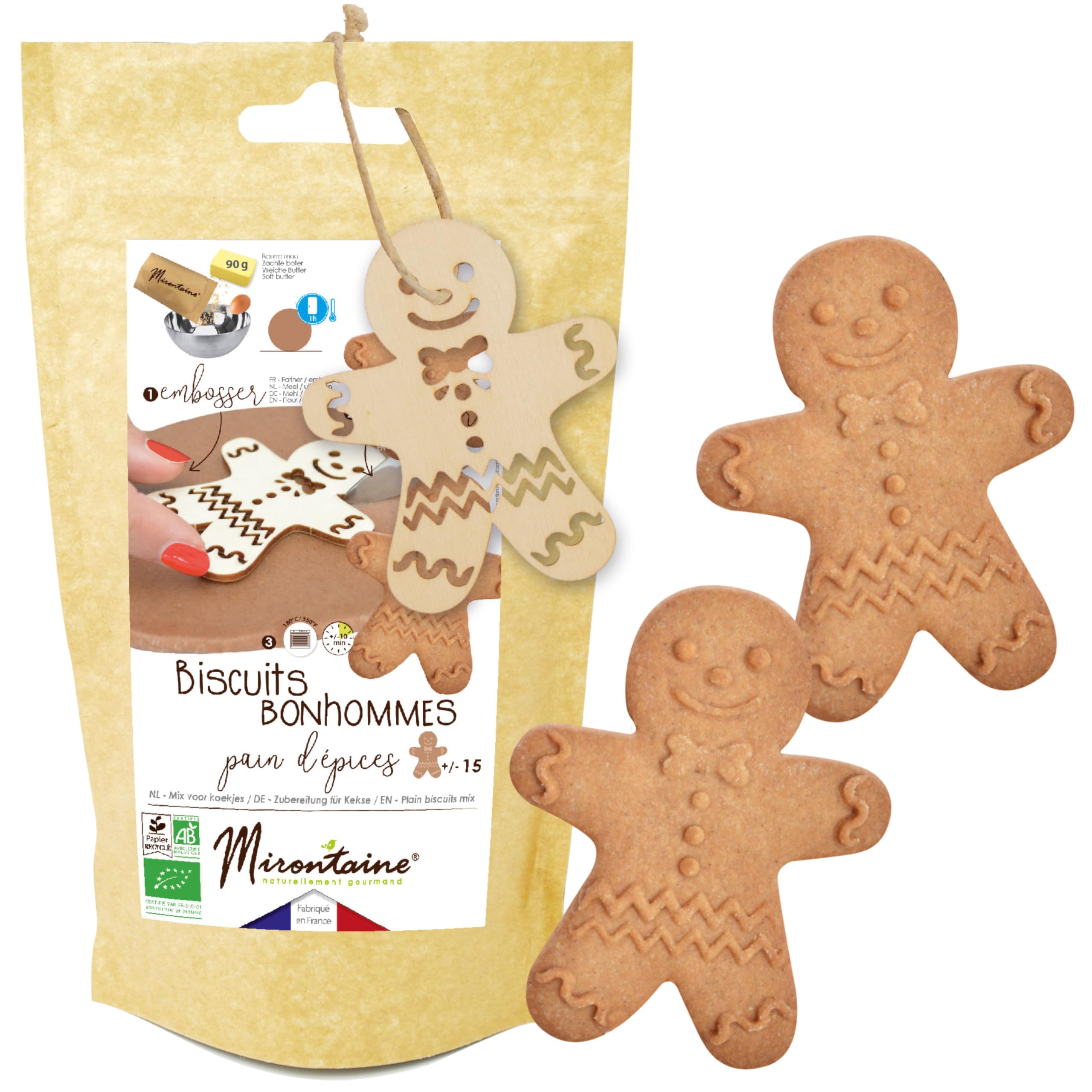 Préparation + embosseur bois pour biscuits bonhommes pain d'épices