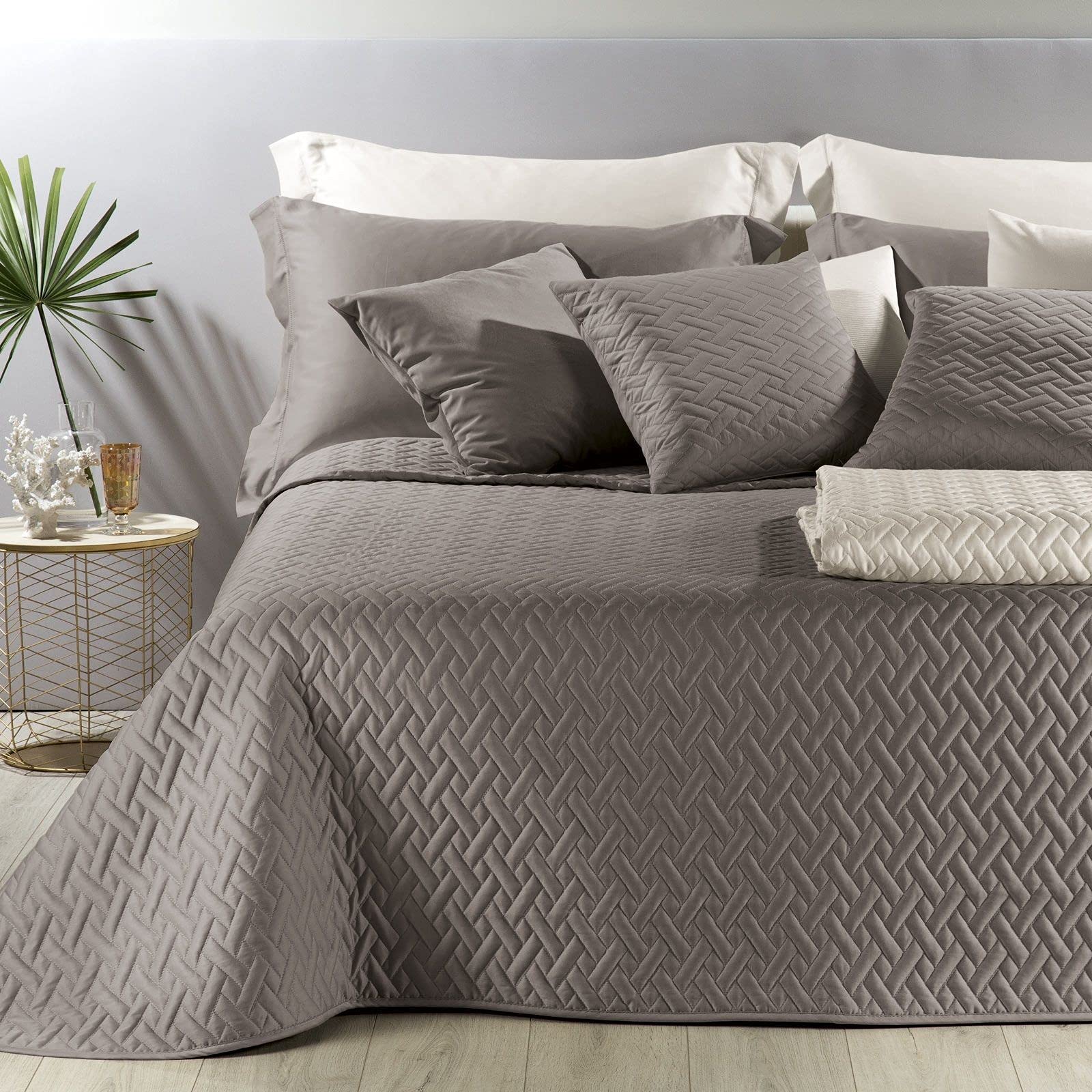 Copriletto Trapuntato Caleffi In Raso Cotone Matrimoniale Avorio - 260x270 Cm - Foto 5