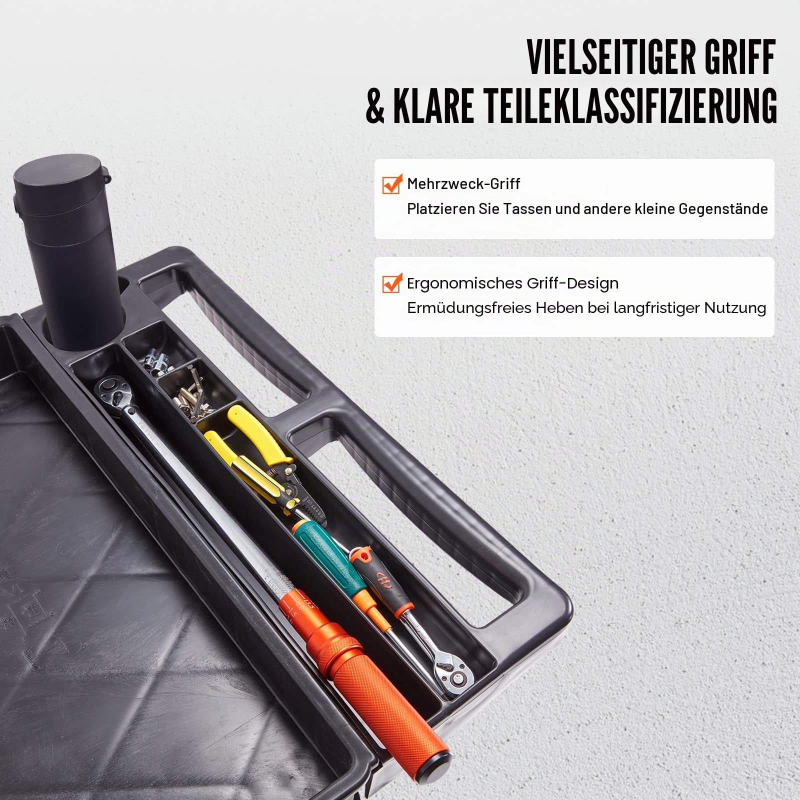 VEVOR Servierwagen 249kg Tragfähigkeit Abräumwagen 116x65x85cm Servicewagen aus PP Werkstattwagen mit arretierbaren Rädern Werkzeugwagen Werkstatt-Rollwagen für Lager Garagen Büros Gärtner Hotels