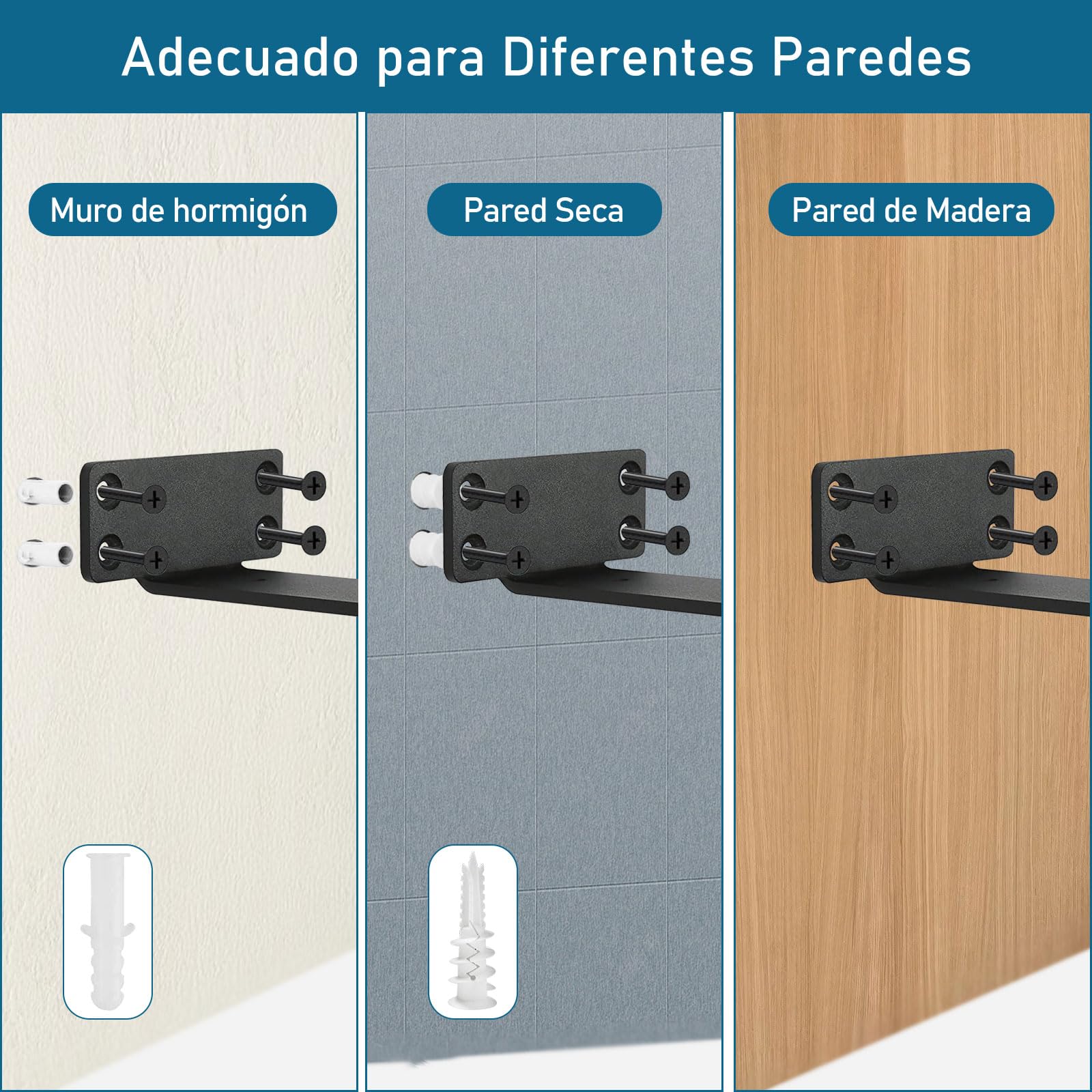 4 Piezas Soporte Estanteria Pared, Soporte Balda Flotante, Soportes de Estante Industriales Resistentes, Capacidad de Carga 70 Kg (Negro, 25cm)