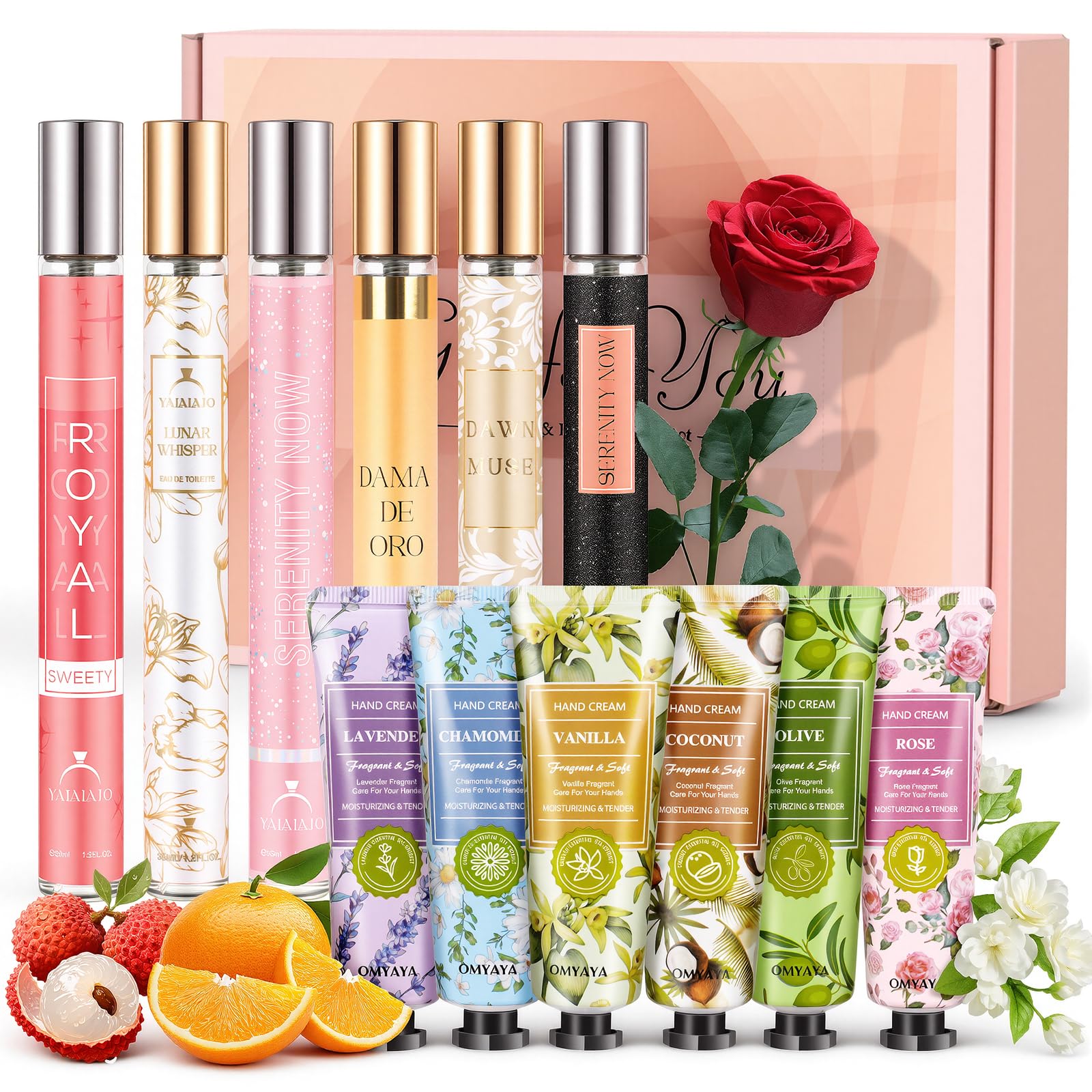 Profumo di alta qualità per donne, 6x35 ml mini profumo da donna + 6 crema per le mani set, Eau de Parfum da donna, con dolce profumo di fiori e frutta, regalo per compleanno, San Valentino