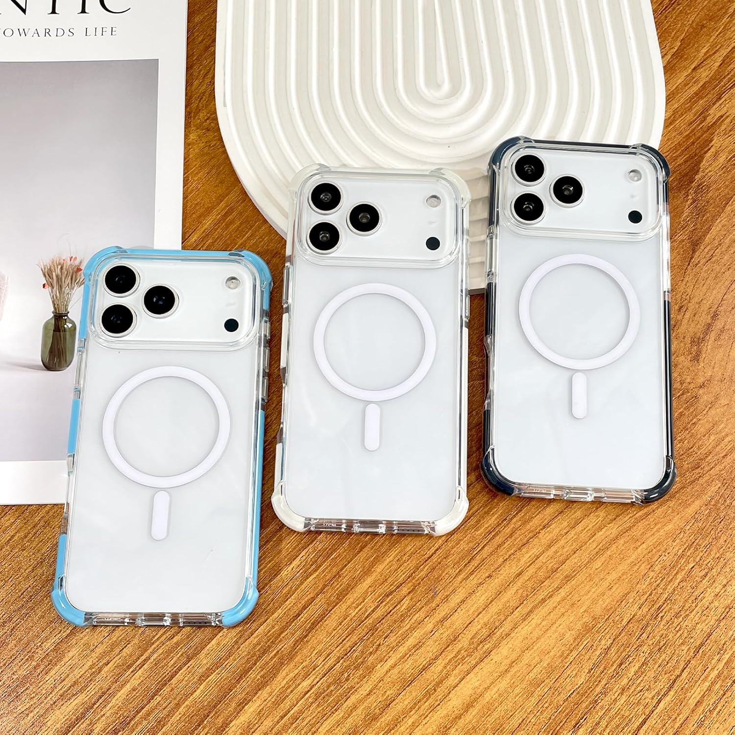 SAKUULO Magnetic Case for iPhone 17 Pro Max Compatible with Magsafe, Slim Anti-Slip Military Shockproof Protective Bumper Clear Cover 6.9 Inch for Women Men, White