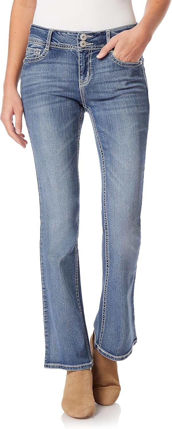 WallFlower Womens Luscious Curvy Bootcut Mid-Rise Bling Insta Stretch Juniors Jeans (Standard and Plus)