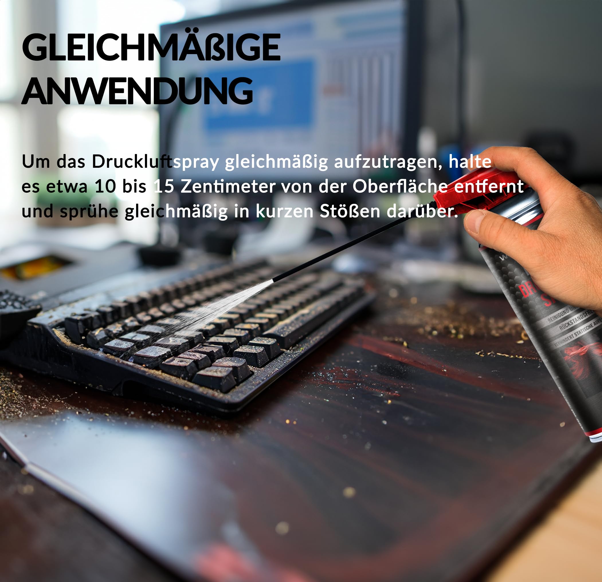 Druckluftspray für Elektronikreinigung - Air Duster mit 100mm Verlängerung - Compressed Air Dose - Staubentfernung für PC, Tastatur, Kamera