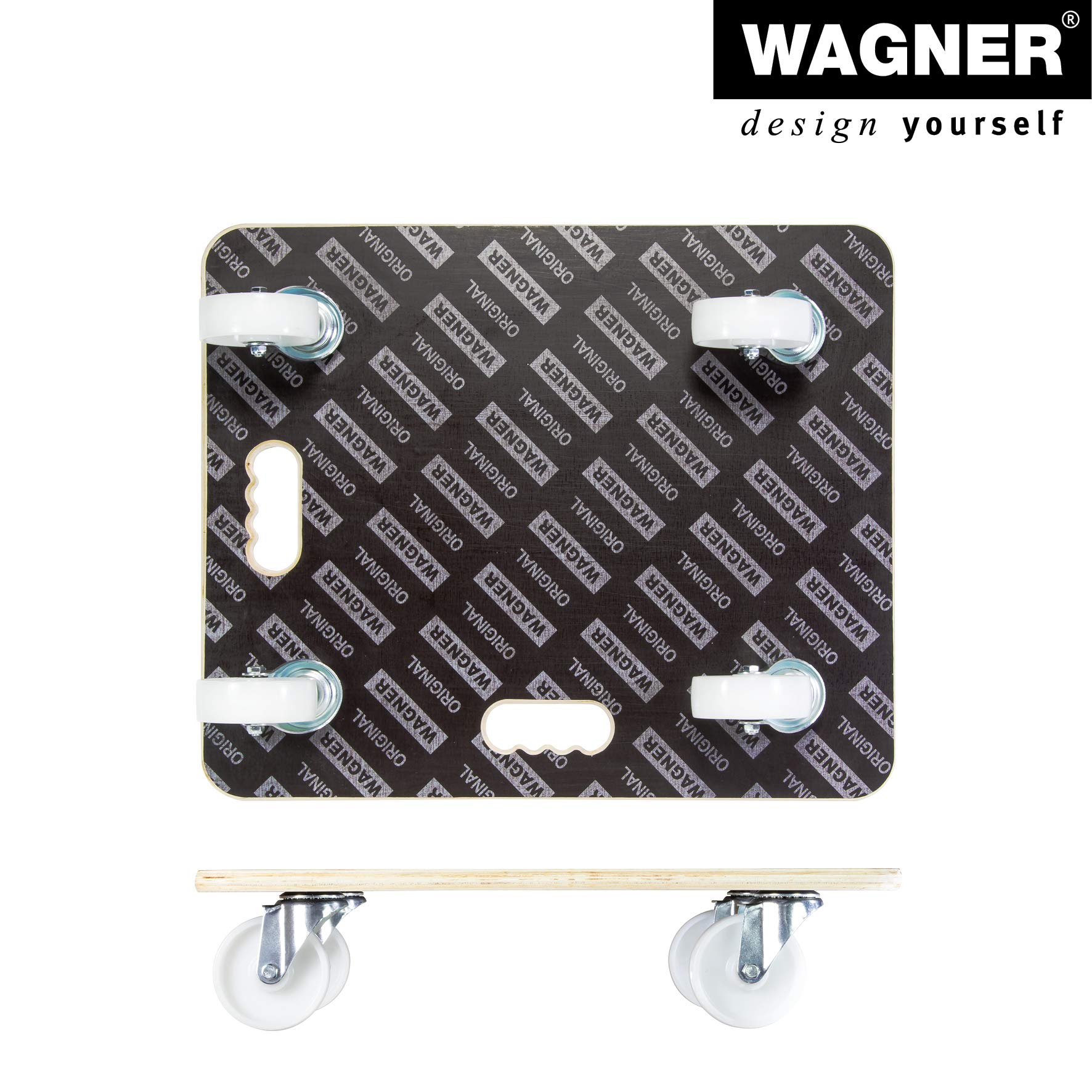WAGNER Transportroller Transporthilfe 1113 I Schichtholz mit Grip I 59 x 49 x 13,5 cm, Tragkraft 400 kg I Möbelroller für Umzüge I Umzugsrollbrett I Schwerlastrollbrett Tragegriff I FSC® I Made in DE