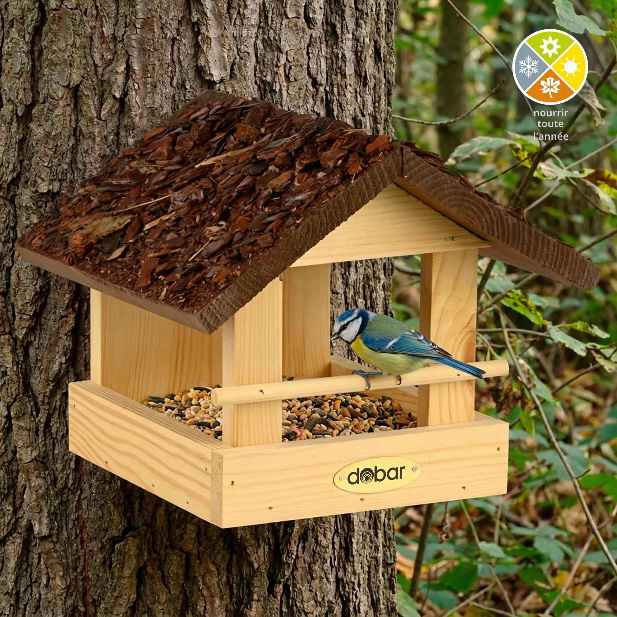 dobar 38120FSCe Petite Maison pour Oiseaux en Bois, Toit recouvert d'écorces, 20 x 22.5 x 18 cm