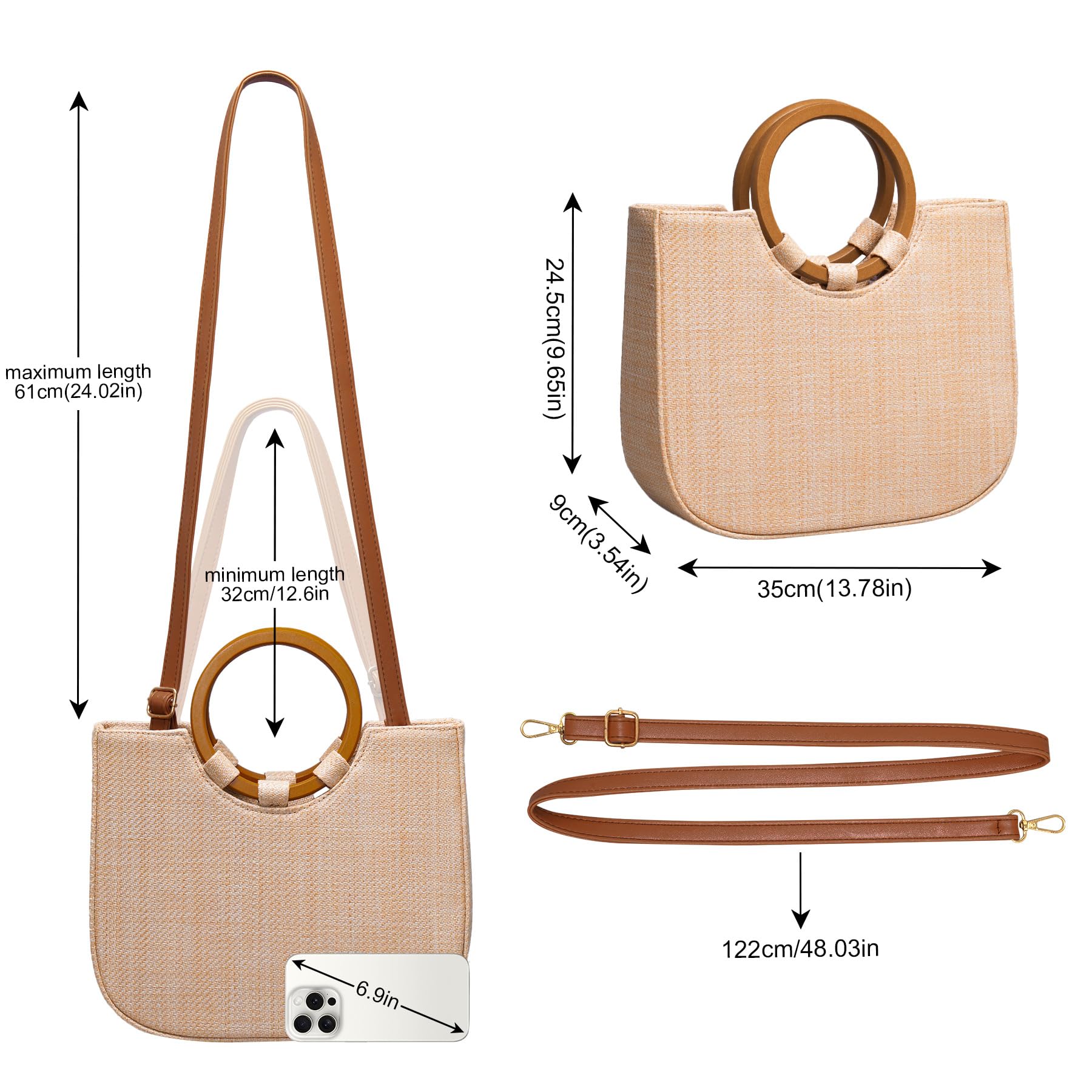 Larcenciel Sac de Plage Femme – Sac Paille Tressé en Fibres Naturelles, Sacs à Main Léger avec Fermeture à Cordon, Pochette et Clutch Femme Chic pour Plage, Mariage, Sortie ou Usage Quotidien