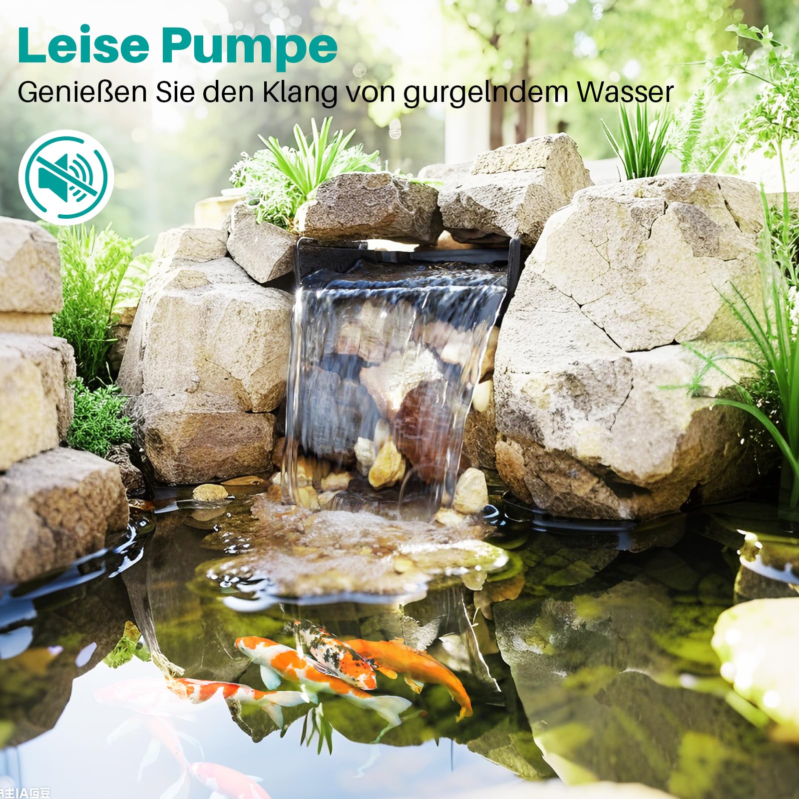 Biling Teich Wasserfall für Gartenteich, 20cm Edelstahl Teichwasserfall Set 40W 2500 L/H Teichpumpe mit Wasserfall Deko Garten Teich Wasserspiel Patio Terrasse Wasserwand Koiteich Außenteich