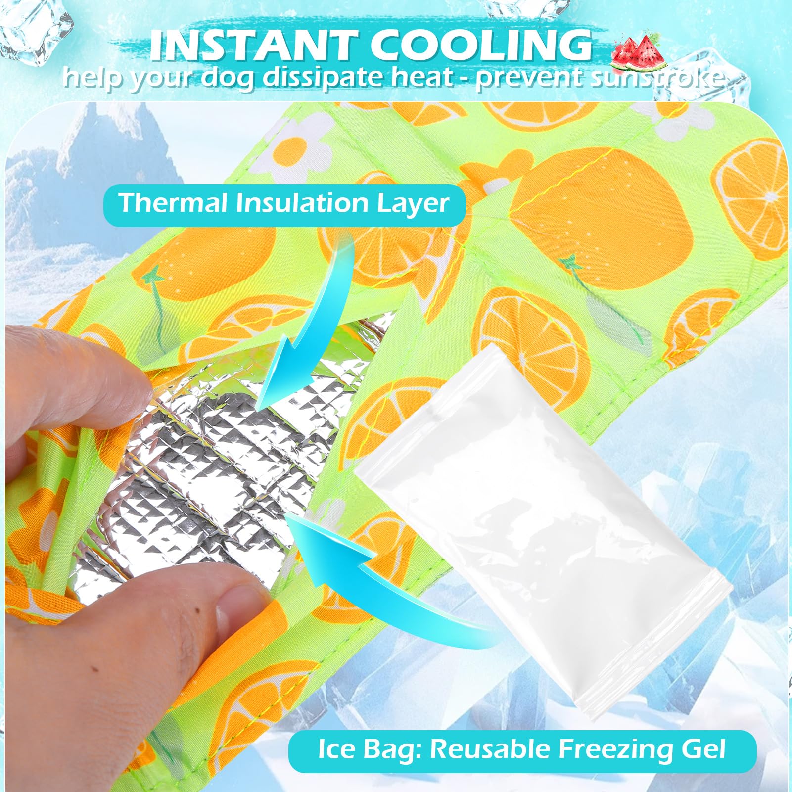 EXPAWLORER Bandana refrescante para perros – Pañuelo de verano para perros con bolsa de hielo y capa de aislamiento térmico, bufanda reutilizable de gel de congelación para mascotas para días