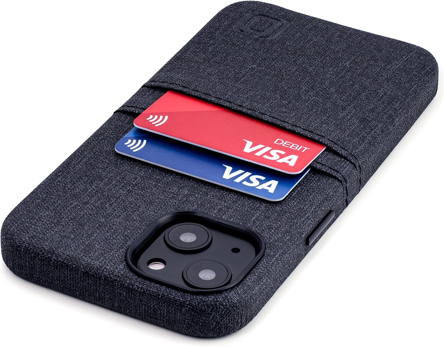 Dockem Wallet Case for iPhone 13 with Built-in Metal Plate for Magnetic Mounting & 2 Credit Card Holder Pockets: Luxe M2, Canvas Style Synthetic Leather (6.1" iPhone 13, Black)