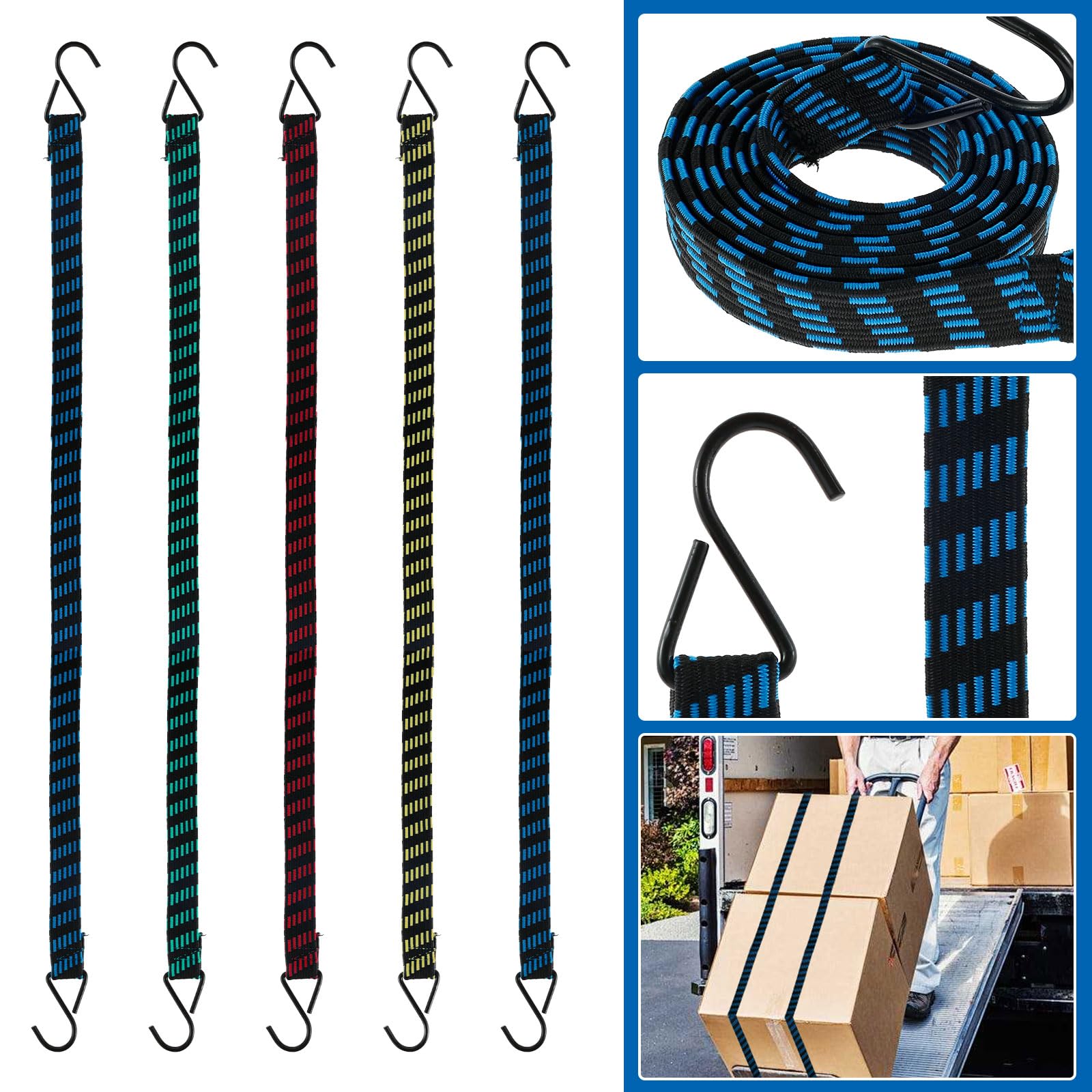 Lot de 10 tendeurs longs avec crochets - Résistants - 190 à 213 cm - Pour camions, cargo, vélo, moto, bagages, camping en plein air