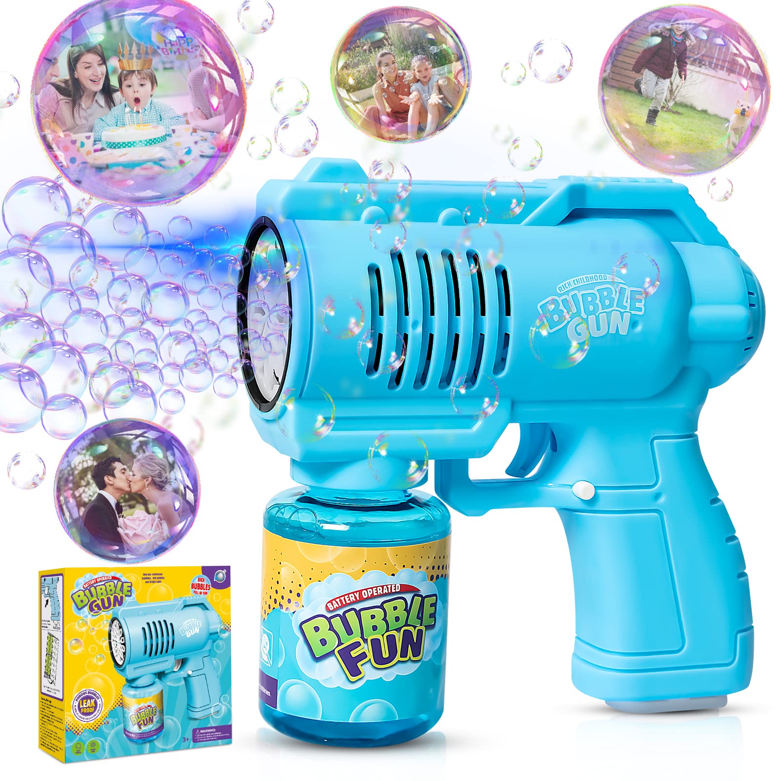 Panacare Seifenblasenpistolen, Seifenblasenmaschine Gun Kinder 4000+ Blasen/Minute mit 130ML Seifenblasenlösung, Bubble Machine Geschenk für Kinder/Geburtstag/Party, Bubble Gun (Blue)