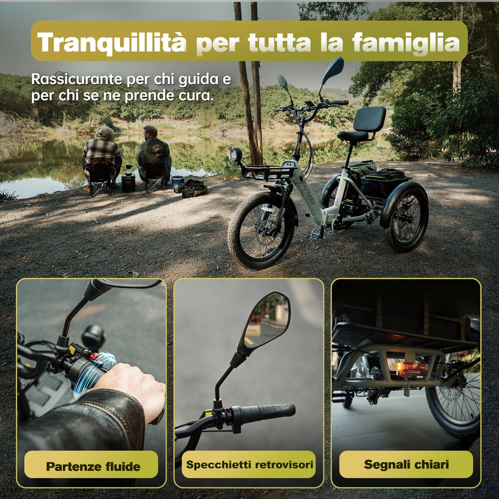 Fafrees Triciclo Elettrico per Adulti e Anziani Rimovibile Batteria 48V 21Ah E-Bike a 3 Ruote Pieghevole, Sensore di Coppia, Carico 180kg, Specchietti, Freni Idraulici e Frecce