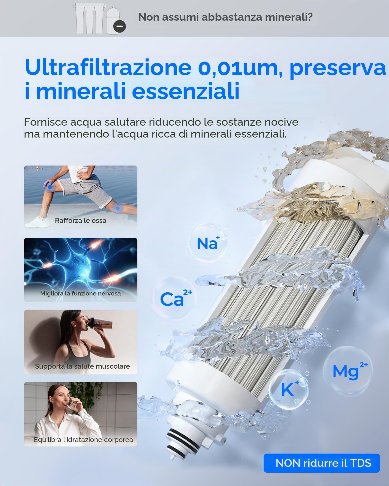 Waterdrop TSU 0,01μm Filtraggio dell'Acqua Sistema Sotto il Lavandino Con Ultrafiltrazione, Capacità Elevata a 3 Stadi, Pannello Intelligente, Nessuna Acqua di Scarico, Ridurre i PFAS, PFOA/PFOS