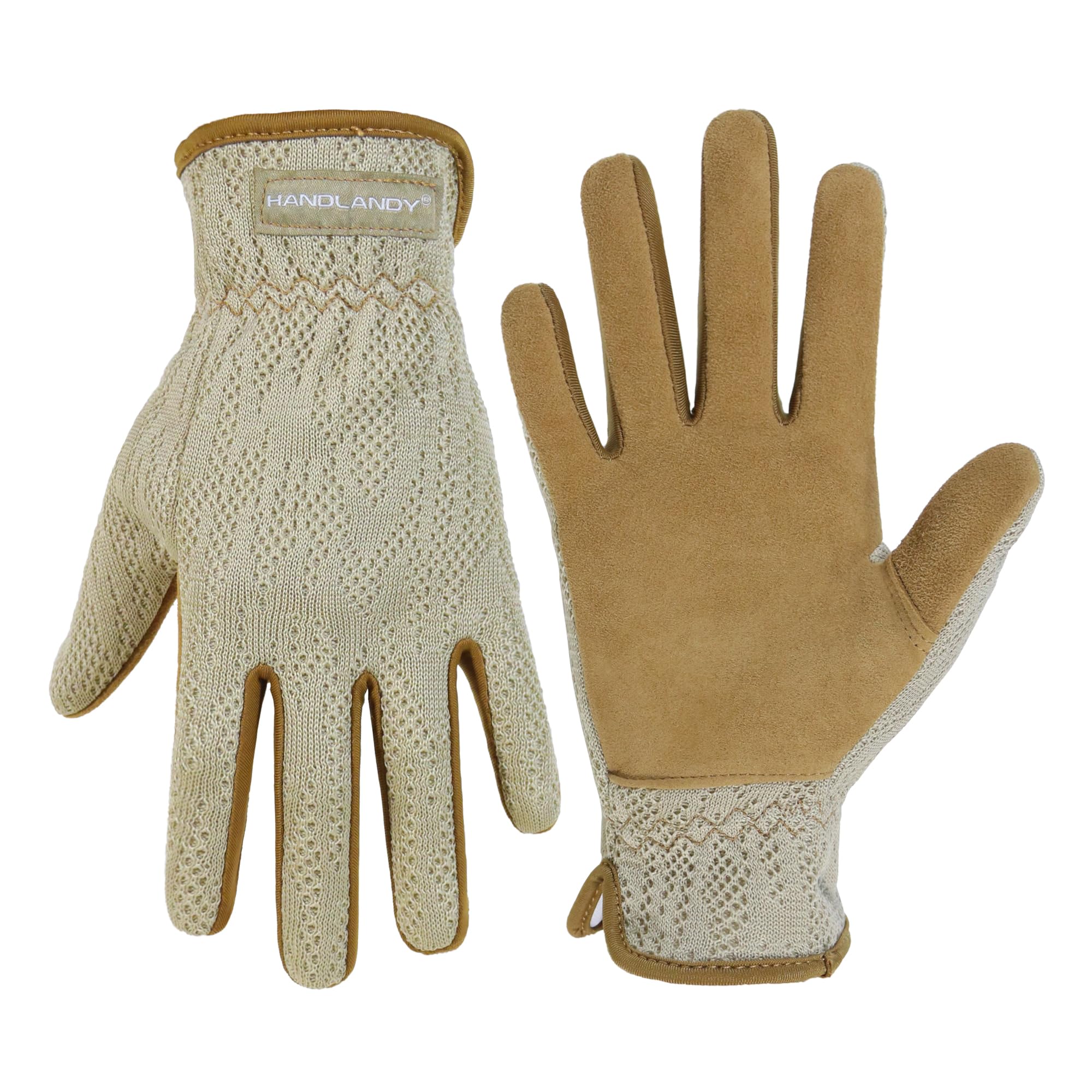 AIGEVTURE Womens Leather Gardening Gloves Leather Garden Gloves for Women Work Gloves Brethable Garden Yard Glove Flexible & Durable Large Khaki Printing — image 1