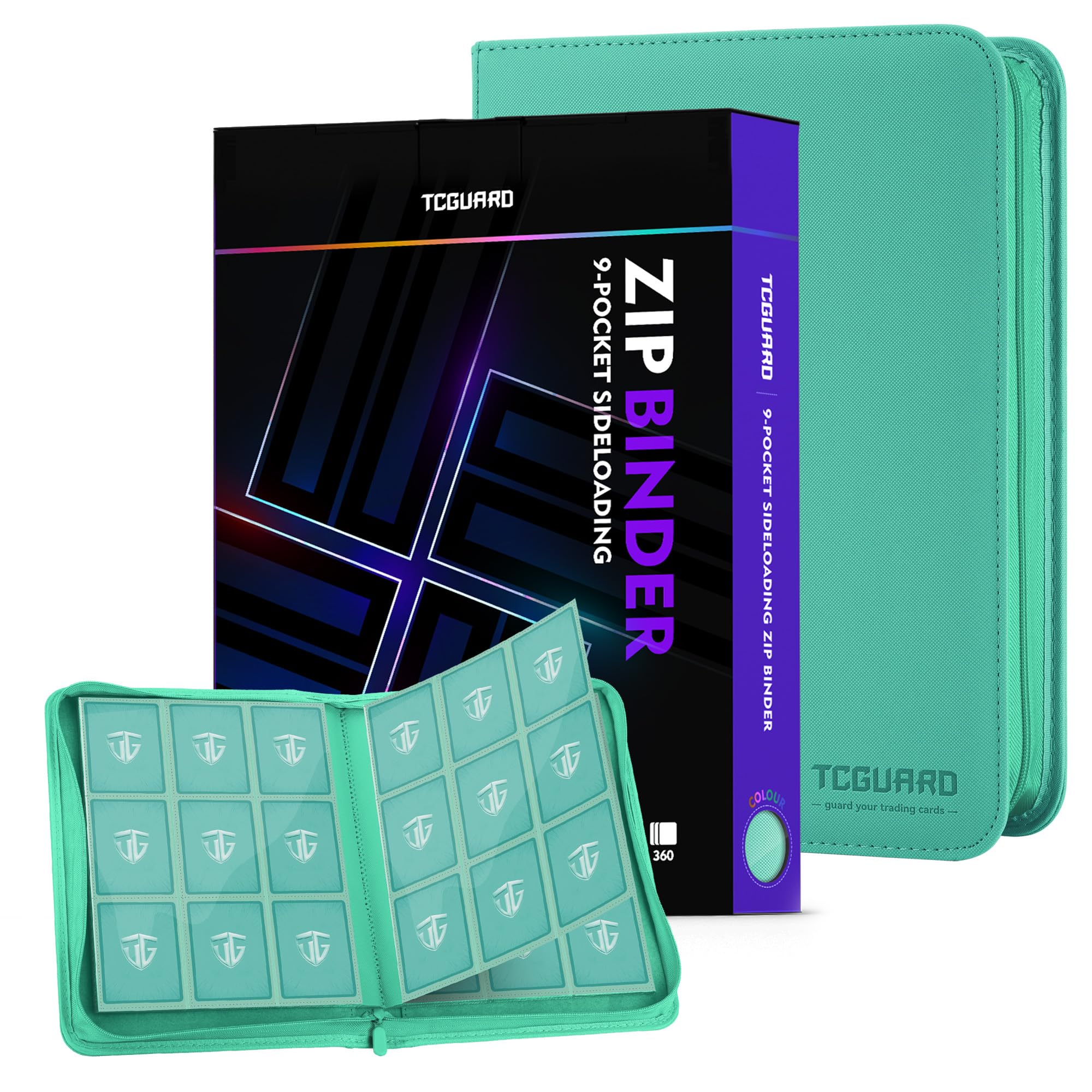 TCGUARD Album de collection Premium pour 360 cartes, Classeur à 9 pochettes adapté pour les cartes à collectionner avec housses, fermeture éclair et design plat pour MTG, TCG et cartes de sport pour
