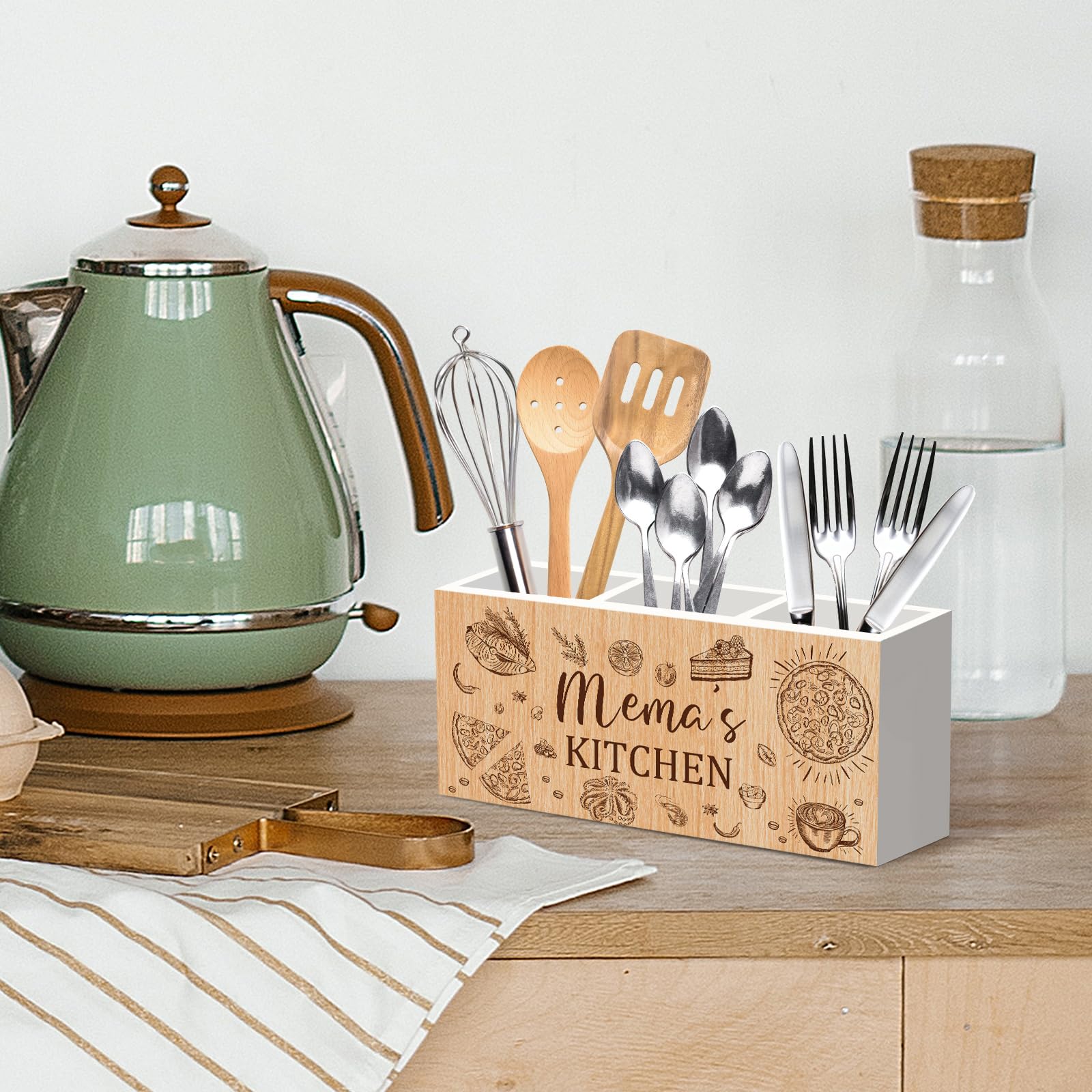 Mema Gifts Kitchen Utensil Holder Counter Decor, Grandma Mema's Kitchen Countertop Organizer, Mothers Day Birthday Mema Gifts Cooking Utensil Holder for Grandma Counter Accessories