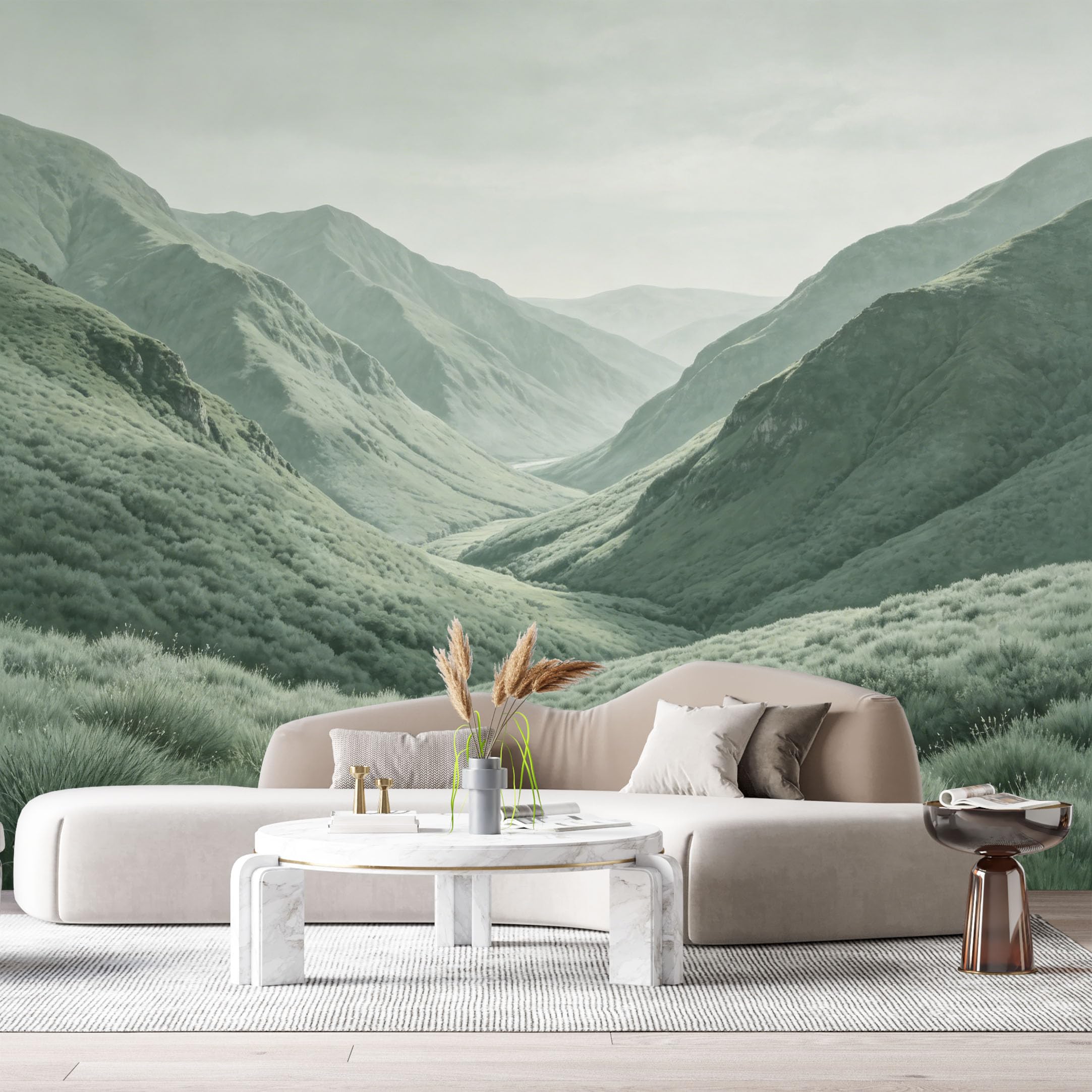 Custom Size Wall Murals Misty Mountain Landscape Oil Painting Valley Hills SelfAdhesive Wall Fabric Removable Large Wallpaper for Photo Living Room