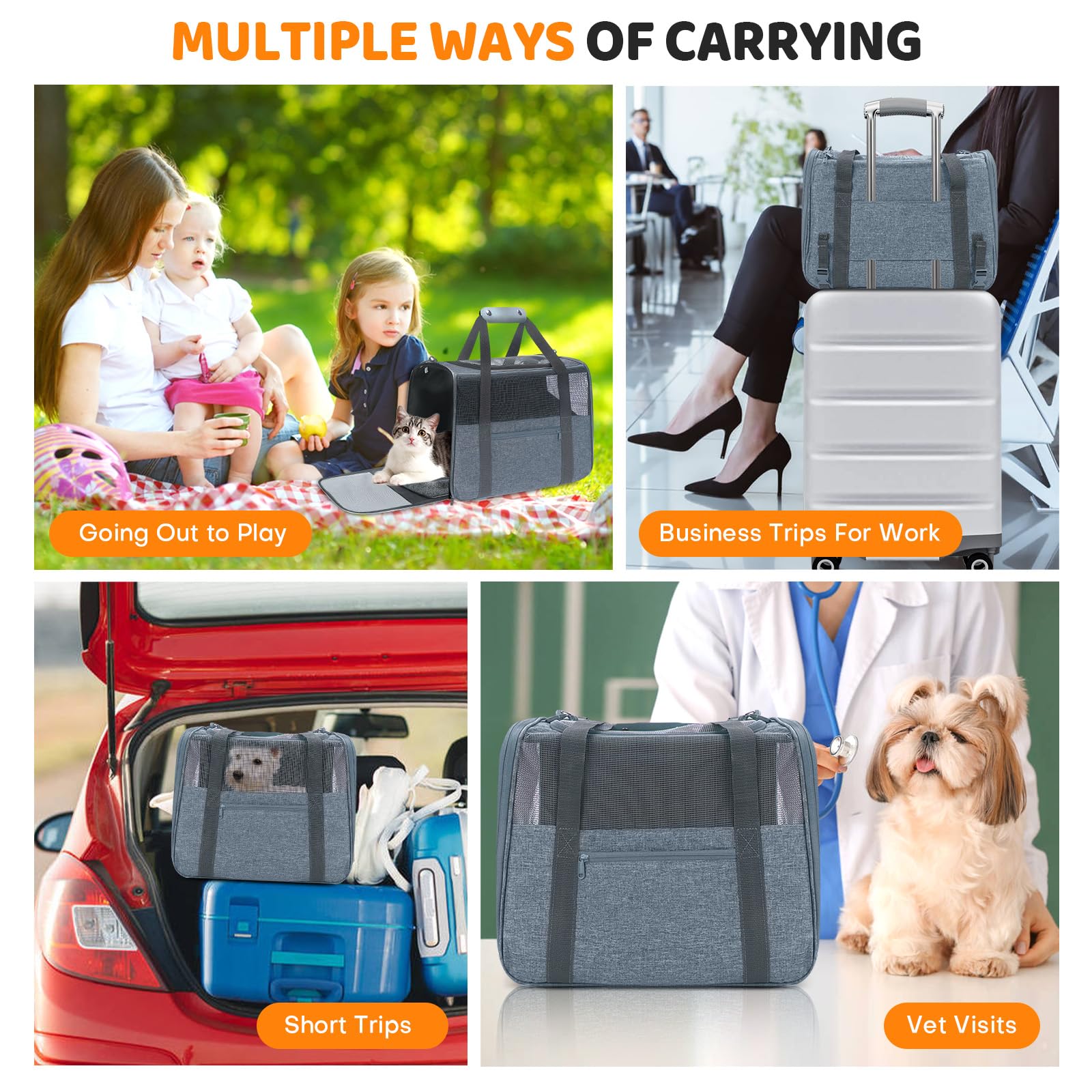 JUNGYOUN Premium ​Cat Carrier - ​Pet Carrier for Cat & Small Dogs up to 15lbs - ​Airline Approved Travel Dog Carrier with Anti-Escape Zippers, Collapsible Travel Bowl & Padded Strap - image 2