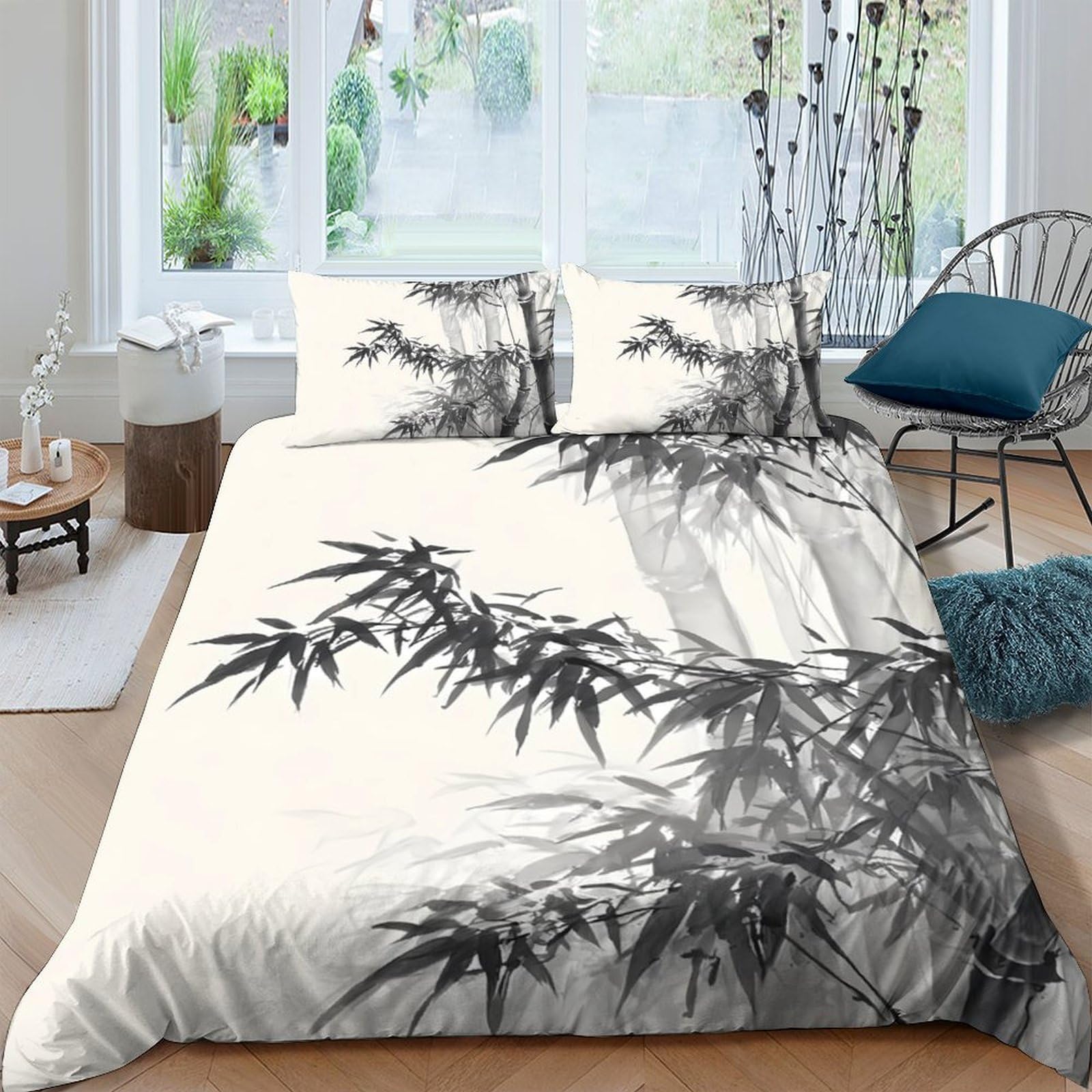 Ctjqhvkz Style-7 3D Printed Bamboo Forest Fitted Sheet Microfiber Soft Breathable Ink Brush Bed Cover For Bedroom Dorm Decor Single（135X200cm）