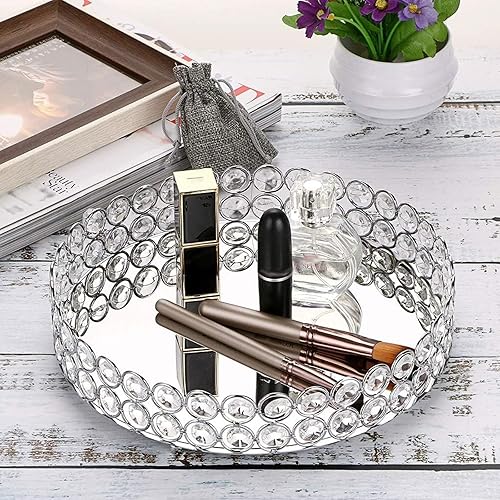 Miniatura 2 de Hipiwe Bandeja de maquillaje de cristal, bandeja de perfume de espejo, bandejas de almacenamiento de joyas, bandejas de bisutería, organizador de