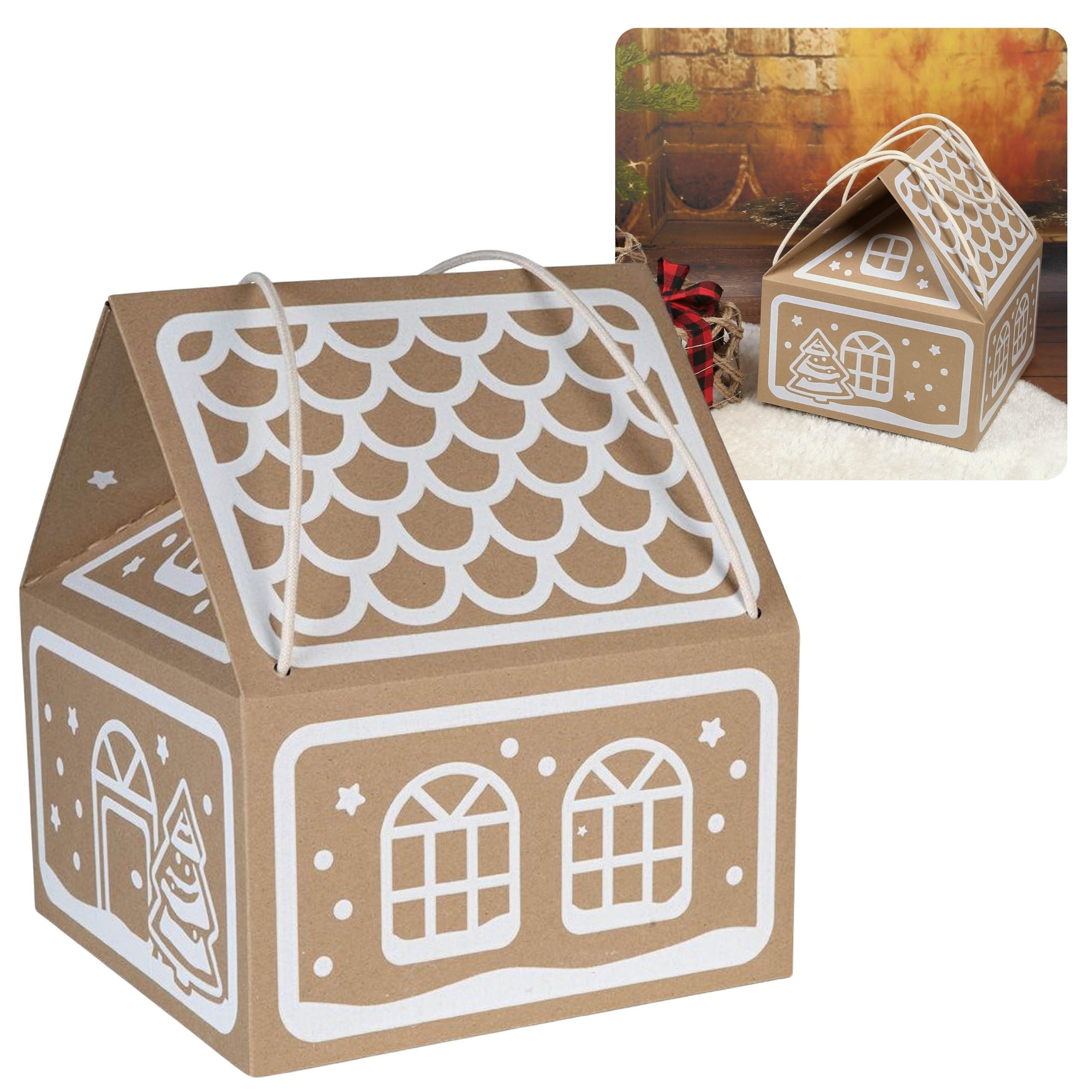 Papier cadeau de Noël, maison avec impression blanche 30x30x35 cm (Maison, x10)