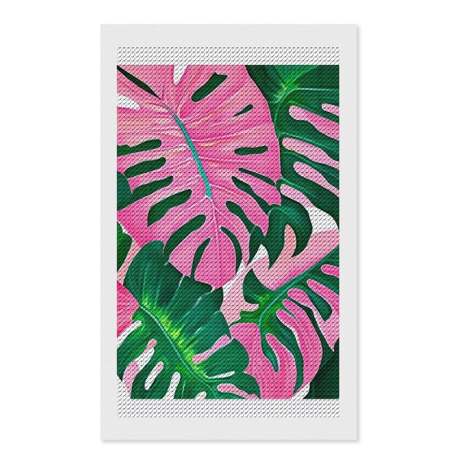 Junmoney Pinky Tropical Nature Crystal Diamond Art Kit 12"x20", Modern Decor, Boho Decor, Wall Art Gift, Decorative Artwork, Creative Hobby