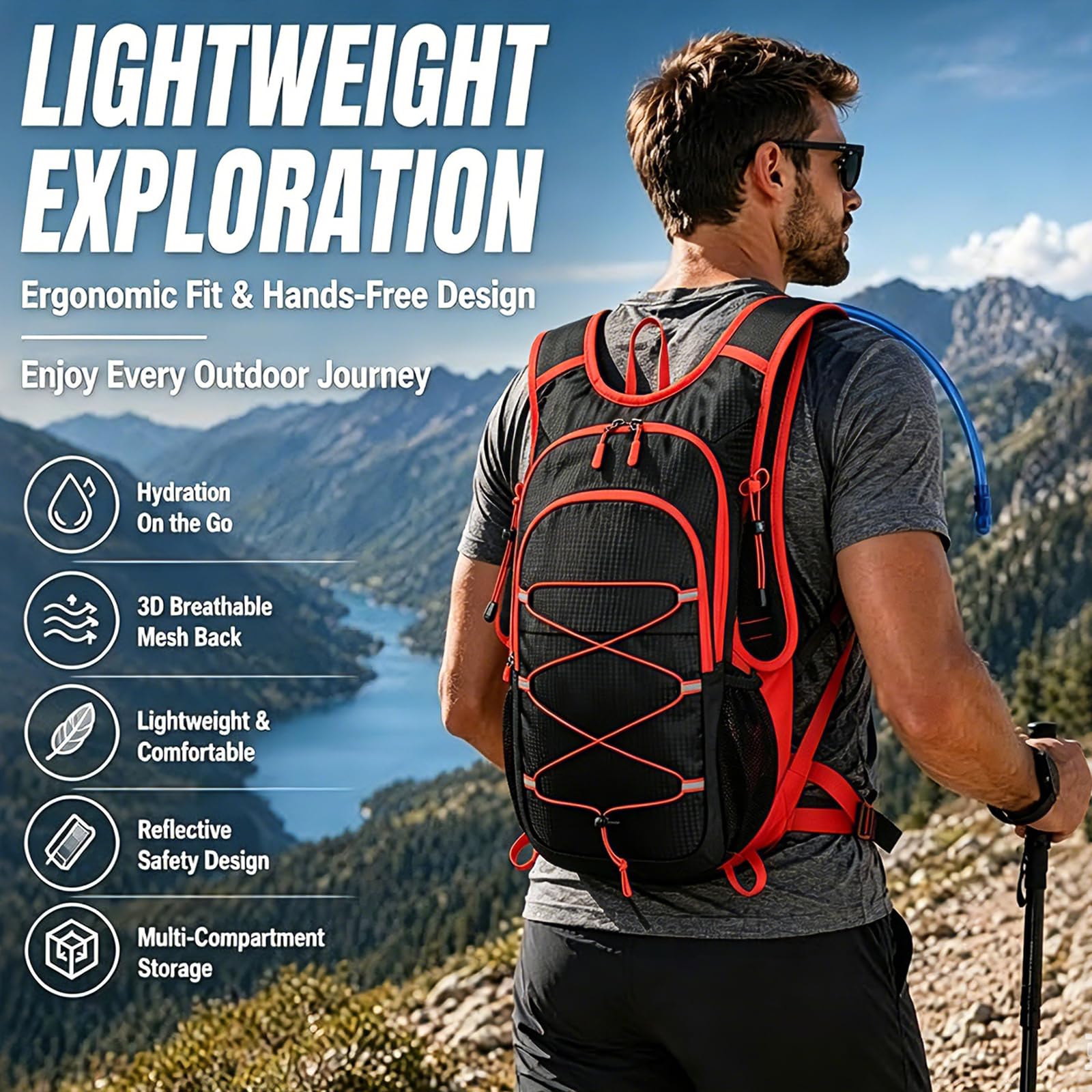 Mochila Deportiva Outdoor Ligera 20L, Mochila Ciclismo Senderismo de para Hombre Mujer, Impermeable & Transpirable para Correr, Ciclismo, Escalada, Viaje (Rojo)