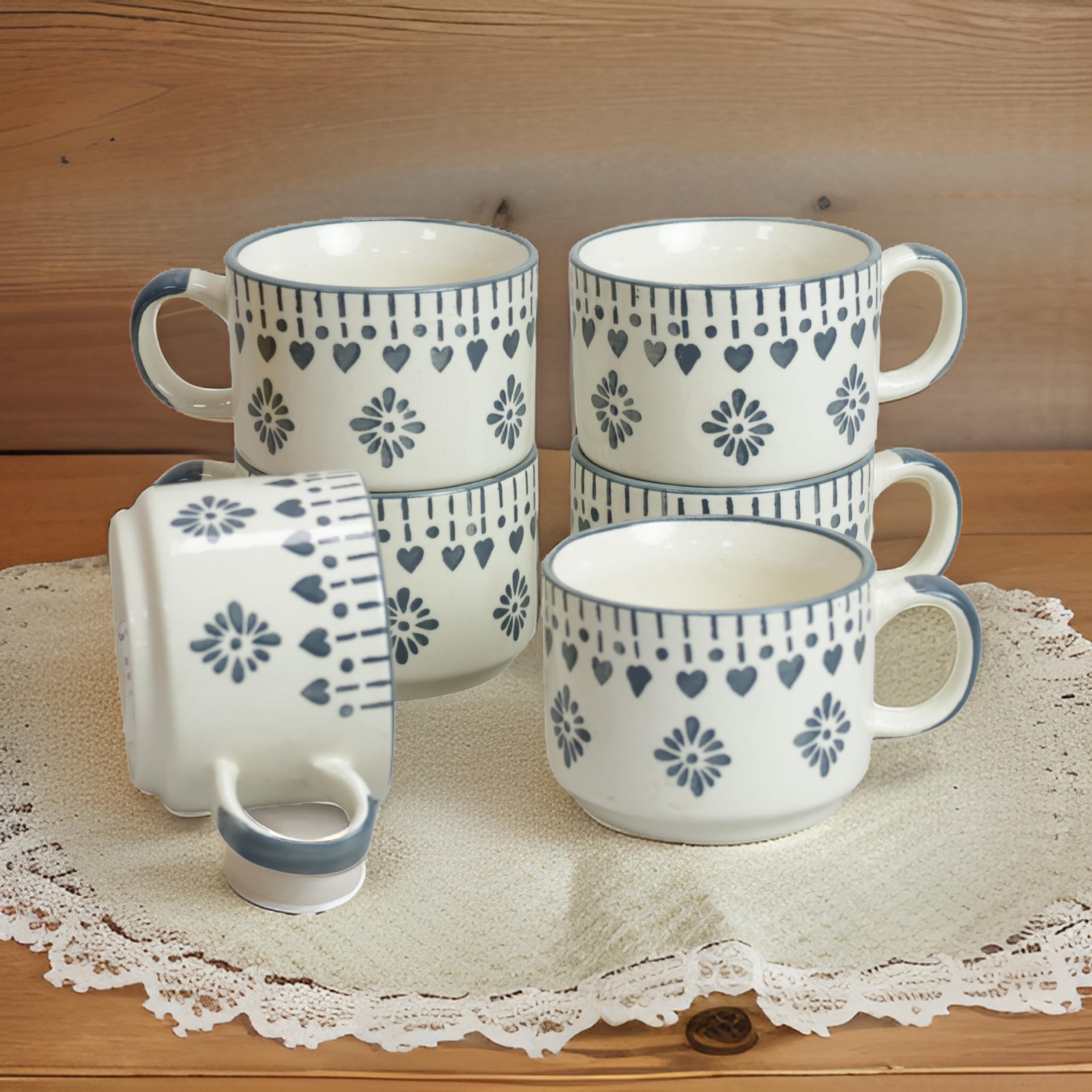 Saras Aajeevika Blue Handmade Ceramic Tea Cup Set of 6 Pcs 150ml|Hanpainted Tea/Chai Cup Sets Milk Coffee Mugs Dinnerware Crockery Drinkware|Dishwasher & Microwave Safe Ideal for Daily Use & Gifting-image-21