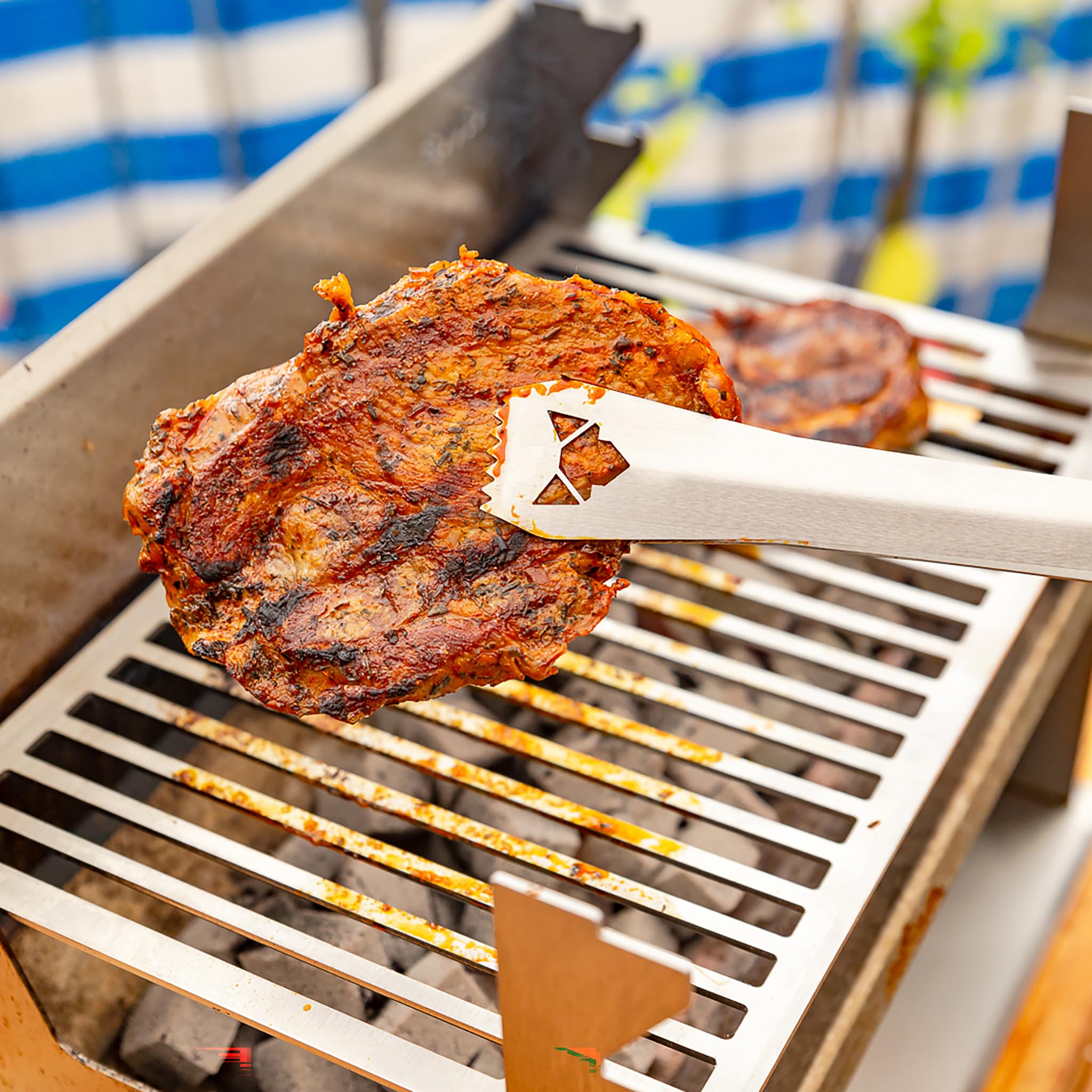 FENNEK - Pinzas de acero inoxidable para barbacoa - Con cinta de cuero y abrebotellas - Made in Germany