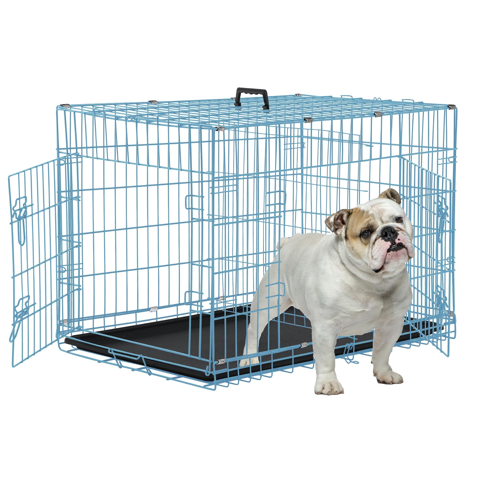 30 Inch Dog Crate, Puppy Crates for Small Dogs, Folding Metal Wire Dog Cage for Medium Dogs, Dog Crate with Double-Door/Tray/Handle, Dog Kennel