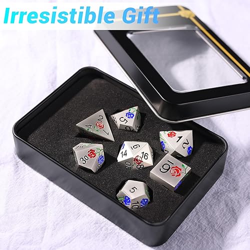 Miniatura 4 de DND - Juego de dados de metal, juego de dados poliédricos, juego de dados D&D de color rosa, perfecto en caja de metal de regalo para juegos de rol