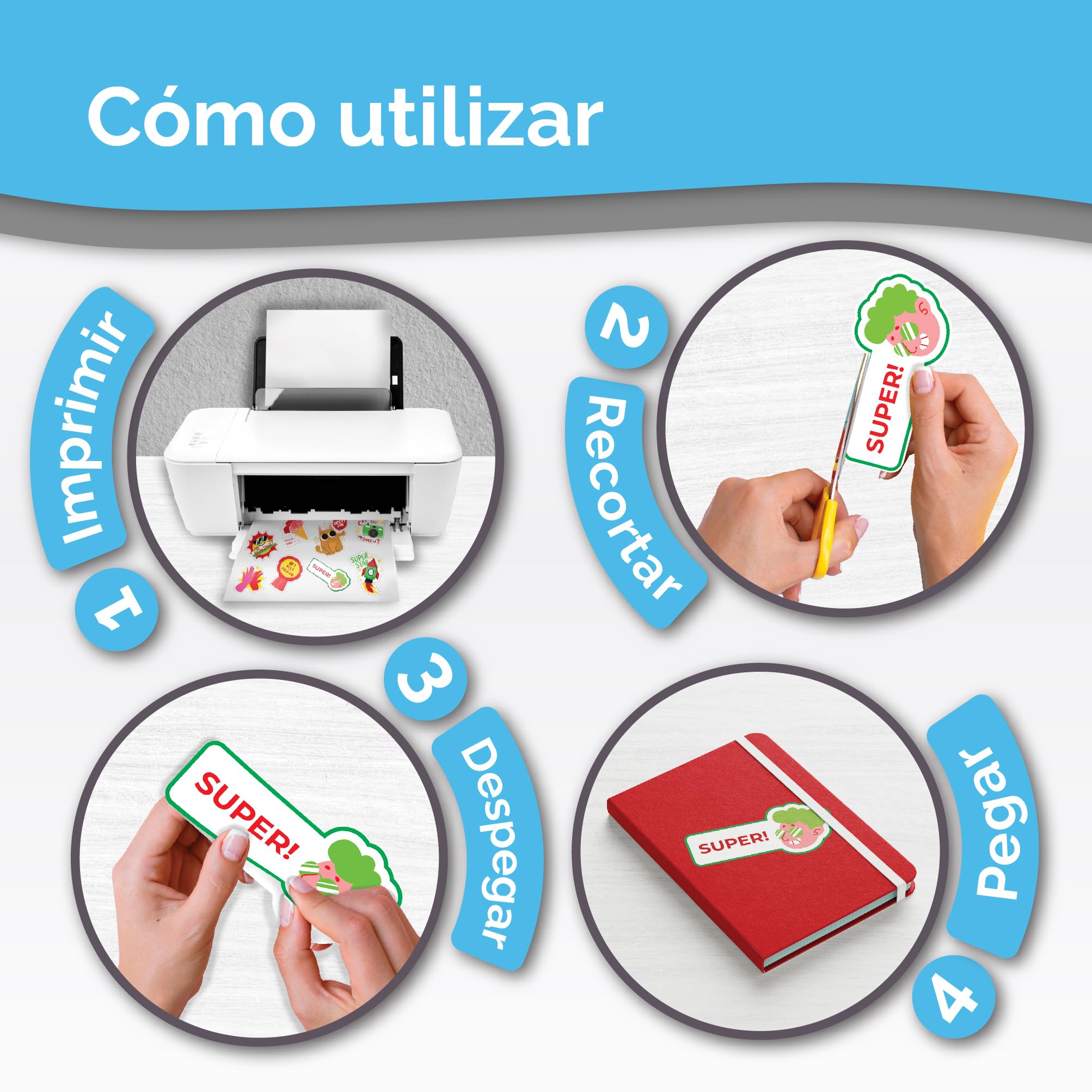 Papel de vinilo adhesivo imprimible de primera calidad - 32 hojas - Brillante A4 - Resistente al agua - Papel de vinilo adhesivo para láser e inyección de tinta - Papel adhesivo imprimible