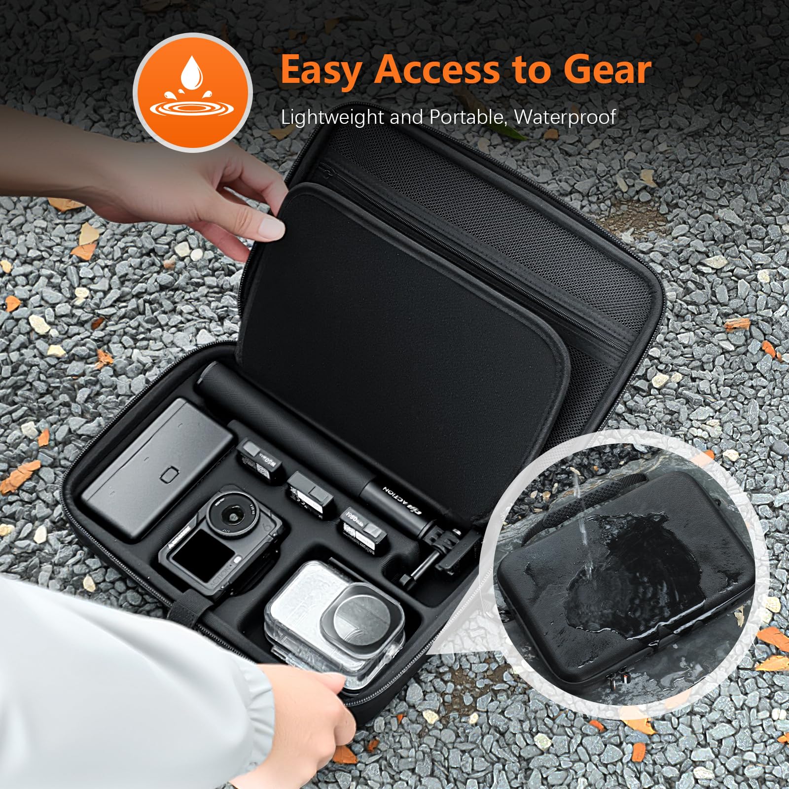 AMAZEAR Tragetasche für DJI Osmo Action 6 Zubehör, Kompakte Hartschalen Tasche Bag mit Schultergurt, Tragbare Kameratasche für Reisen, Organisation, Aufbewahrung, Schutz, Schwarz etui