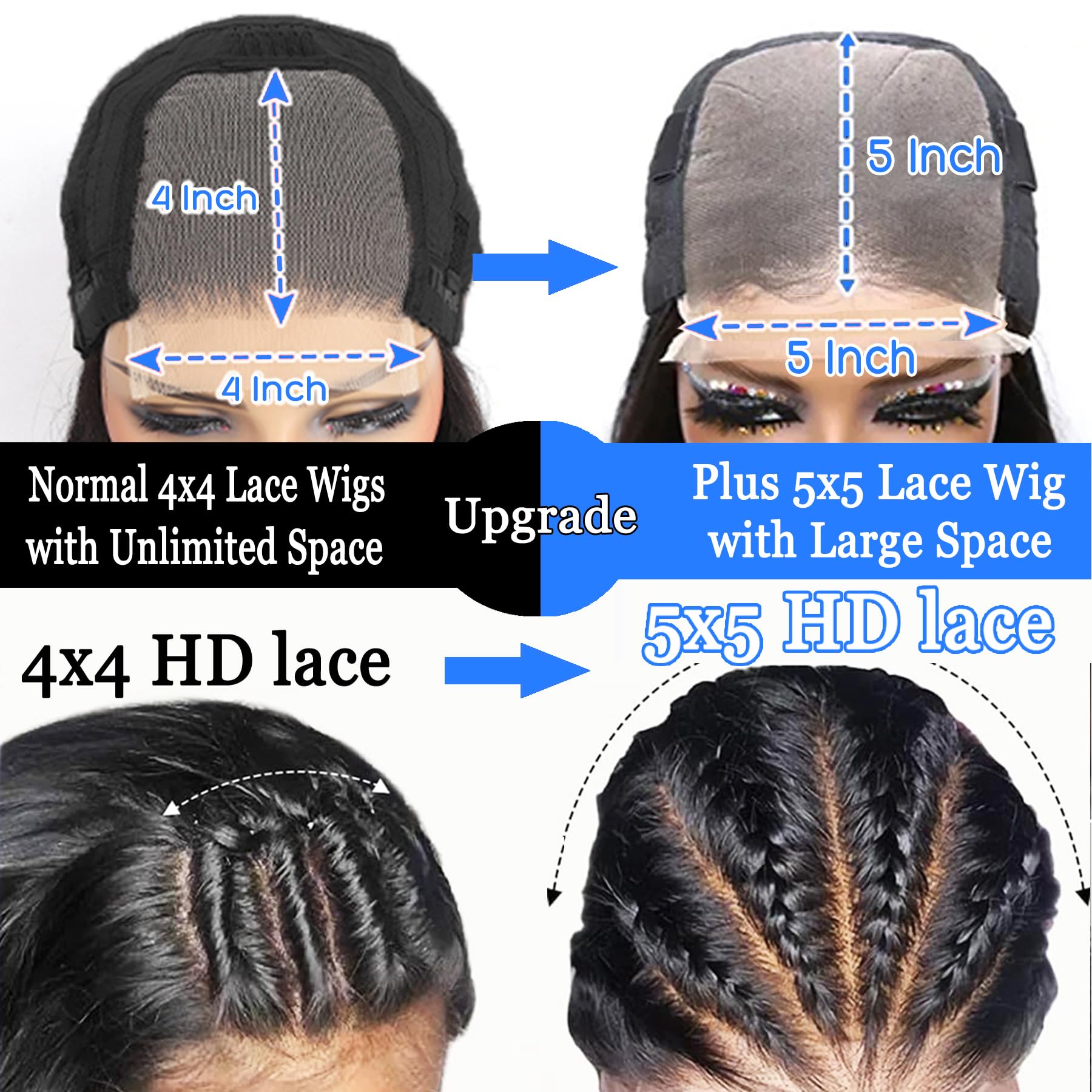 Wear and Go Parrucca Bob Capelli umani Onda profonda Parrucche senza colla Capelli umani Pre pizzicati Pre Tagliati 5x5 HD Chiusura in pizzo Parrucche ricci per donne nere Pizzo Frontale