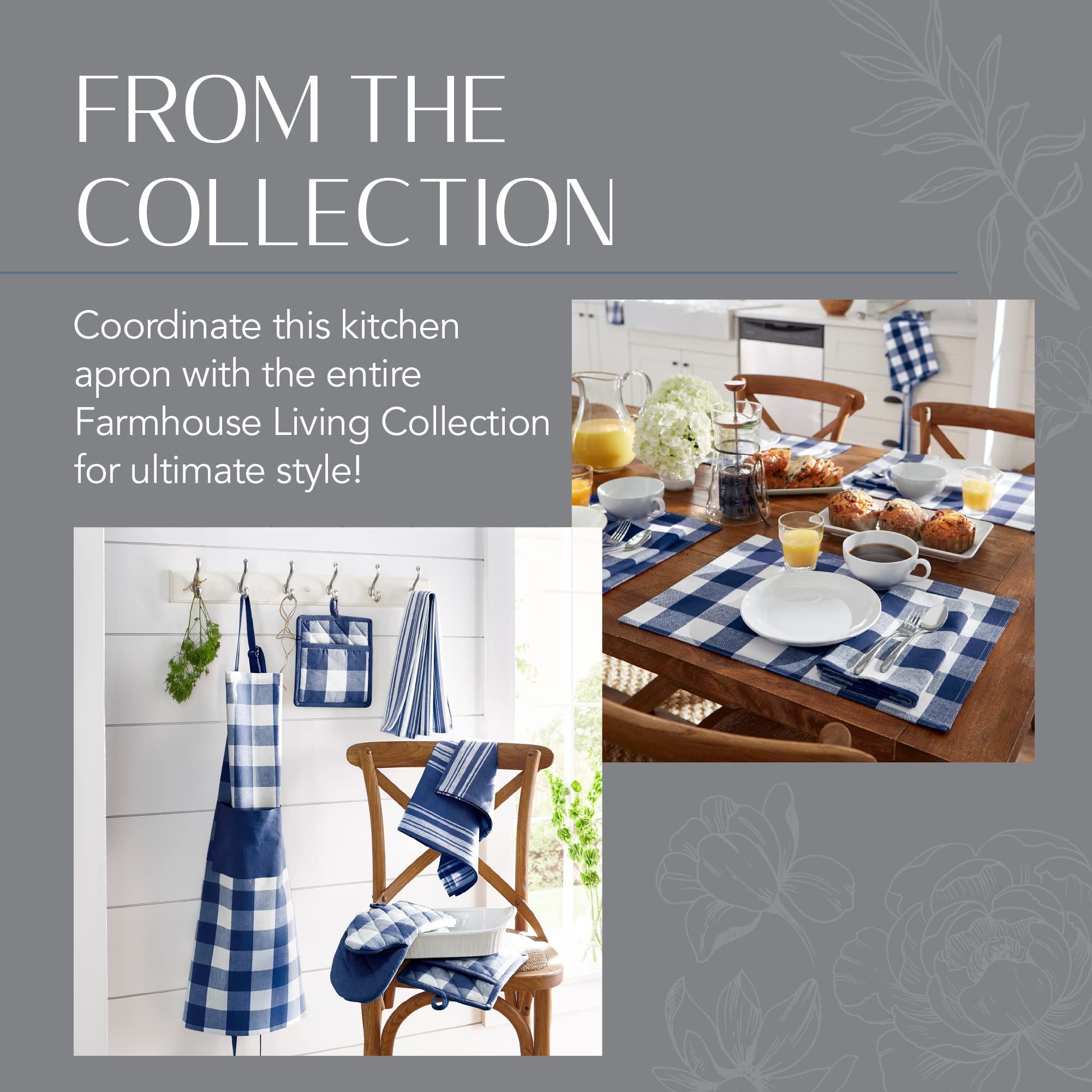 Elrene Home Fashions Farmhouse Living Buffalo-Check Fartuch kuchenny z kieszenią, 71 cm x 84 cm, niebieski/biały